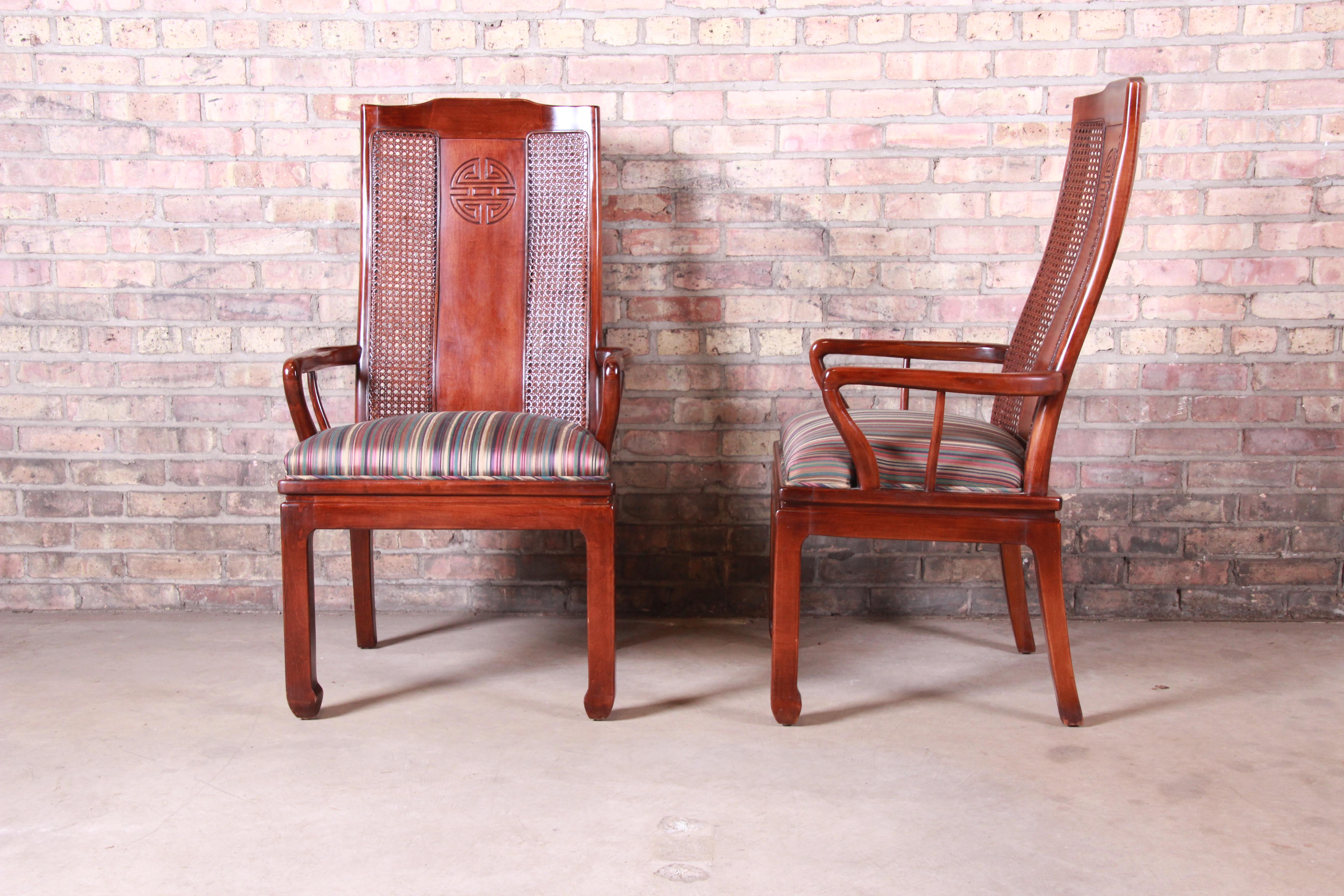 Bernhardt Mahogany and Cane Chinoiserie Armchairs, Pair In Good Condition In South Bend, IN