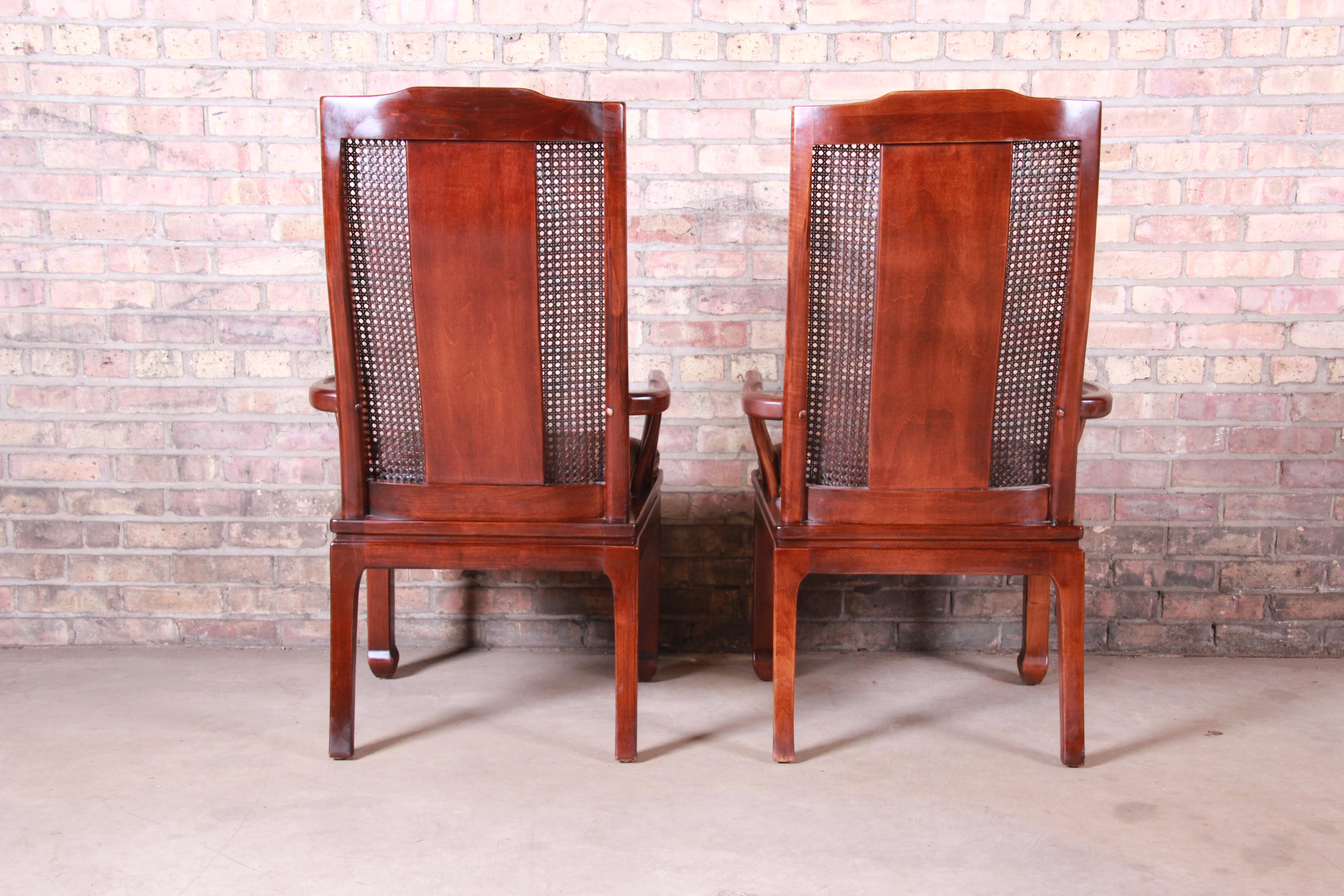 Upholstery Bernhardt Mahogany and Cane Chinoiserie Armchairs, Pair