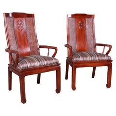 Bernhardt Mahogany and Cane Chinoiserie Armchairs, Pair