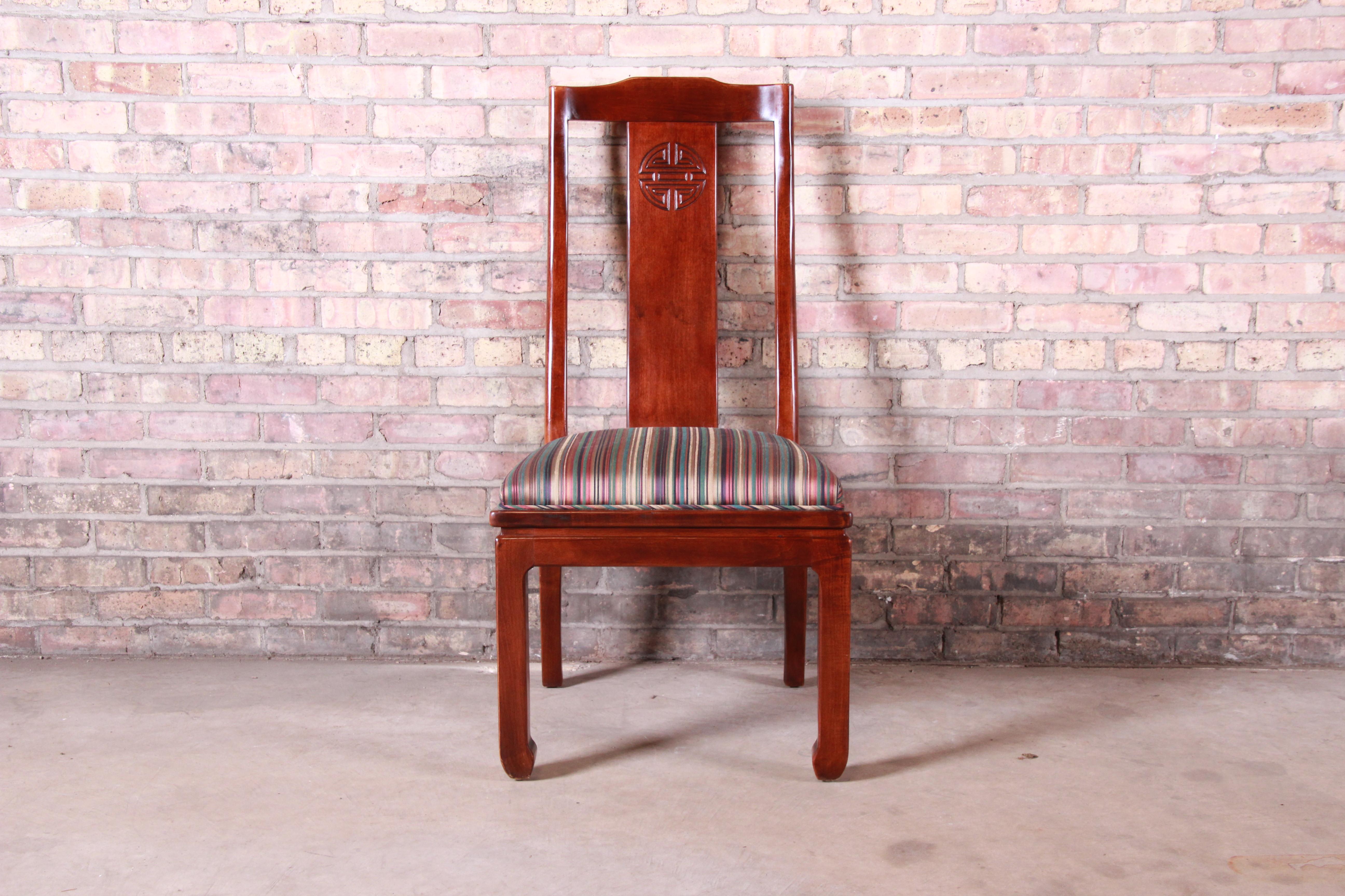 Late 20th Century Bernhardt Mahogany and Cane Chinoiserie Dining Chairs, Set of Eight