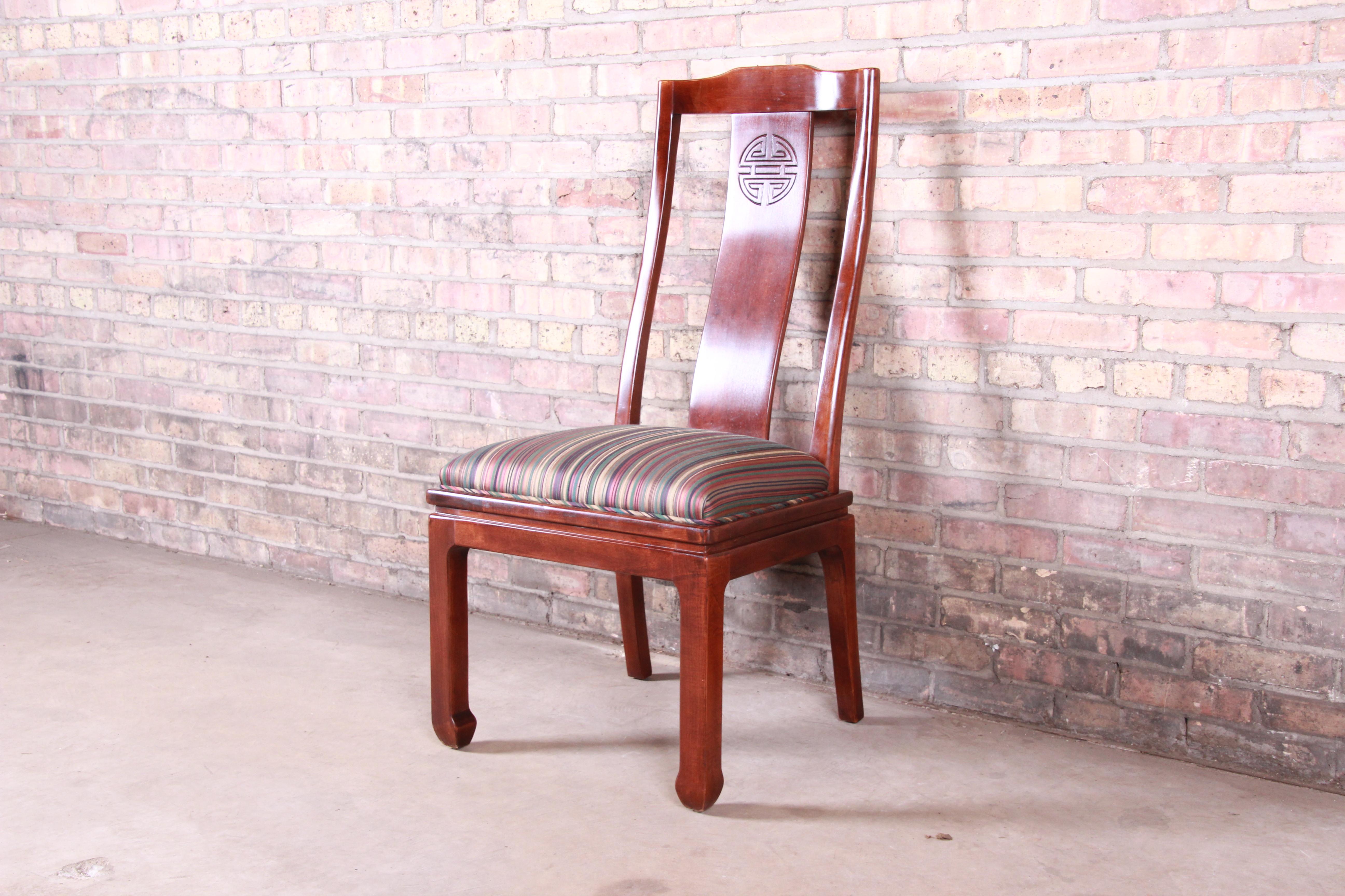 Upholstery Bernhardt Mahogany and Cane Chinoiserie Dining Chairs, Set of Eight