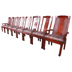 Retro Bernhardt Mahogany and Cane Chinoiserie Dining Chairs, Set of Eight