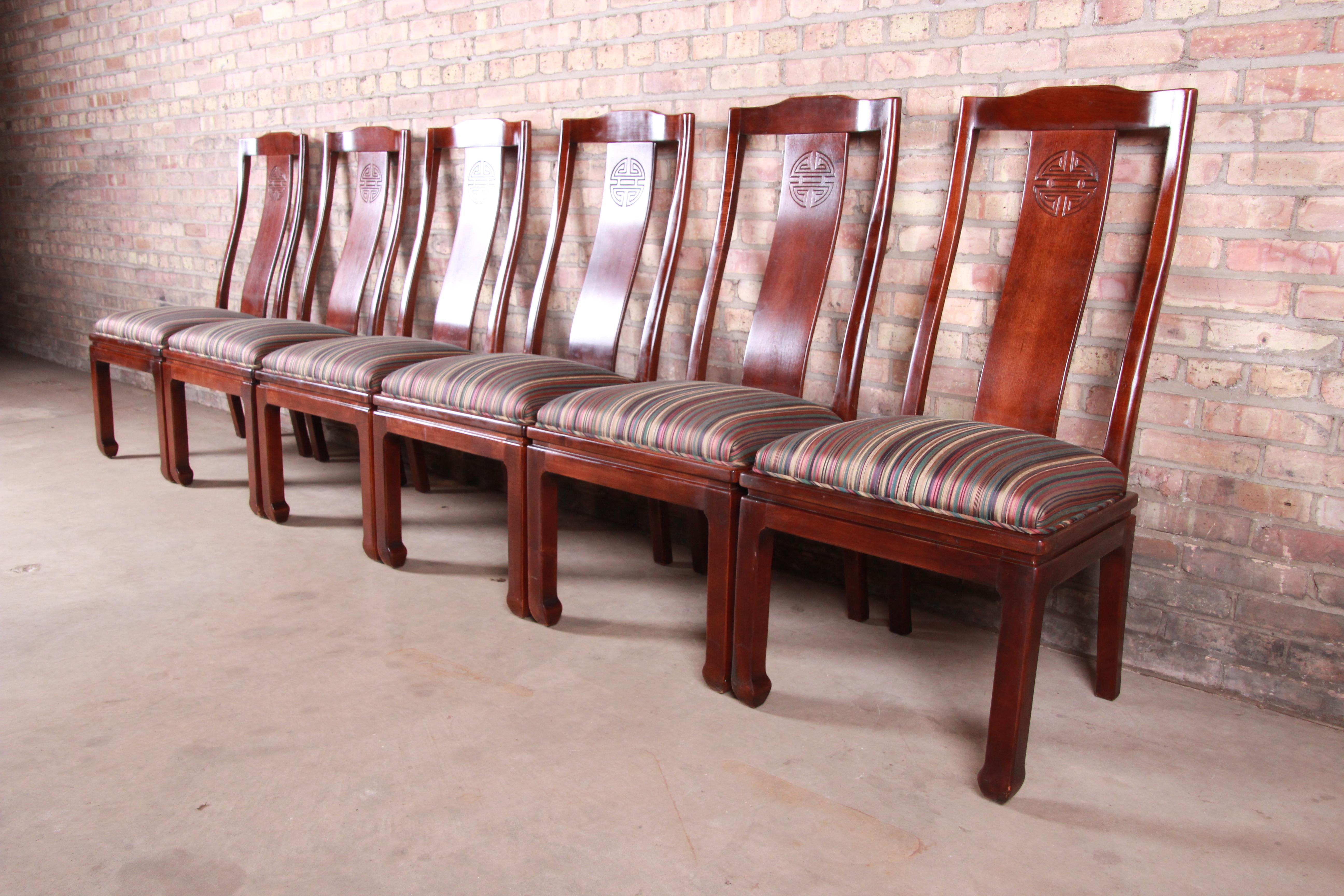 American Bernhardt Mahogany Chinoiserie Dining Chairs, Set of Six