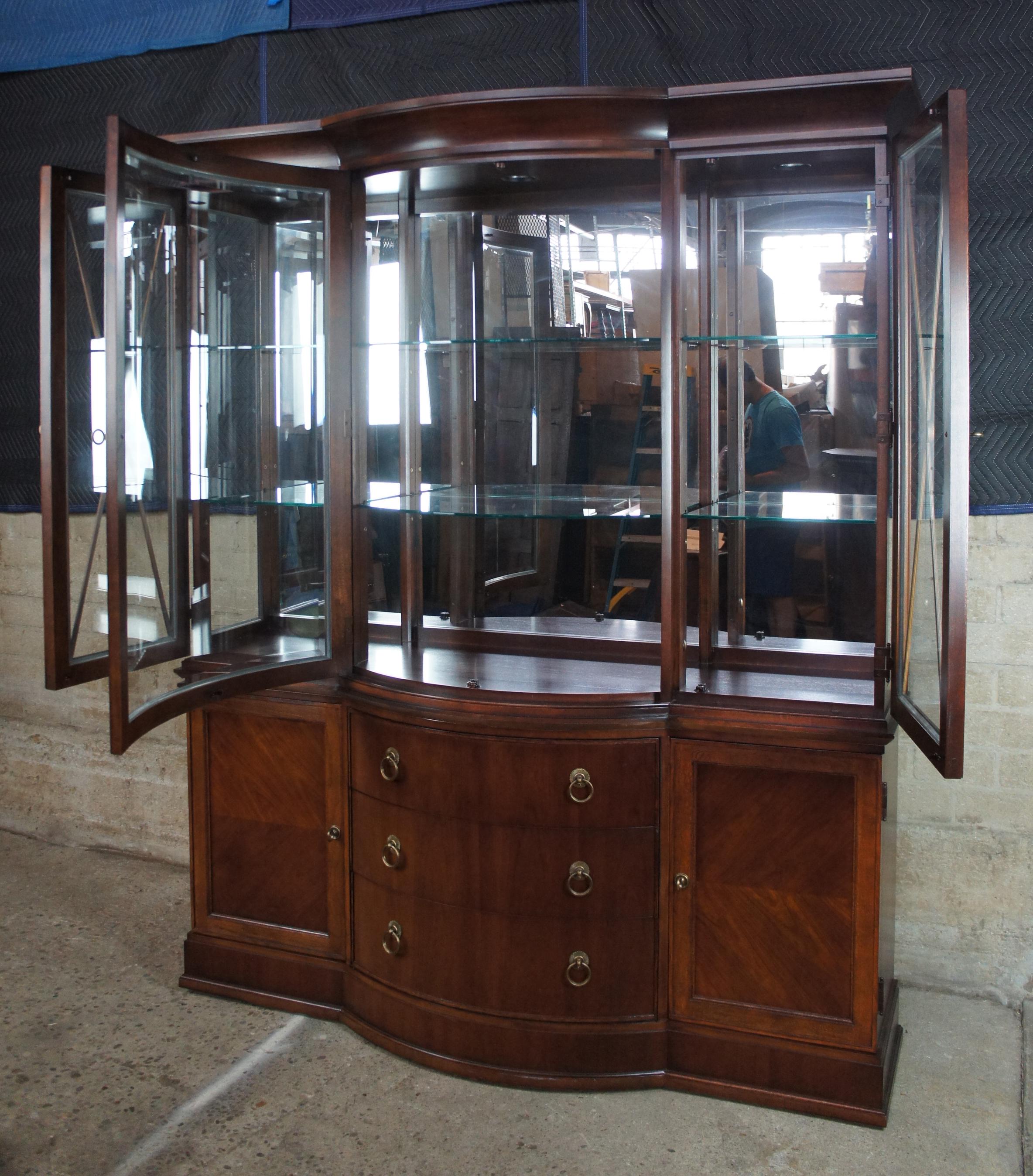 Bernhardt Mahogany Neoclassical Bowfront Illuminated China Curio Cabinet 3