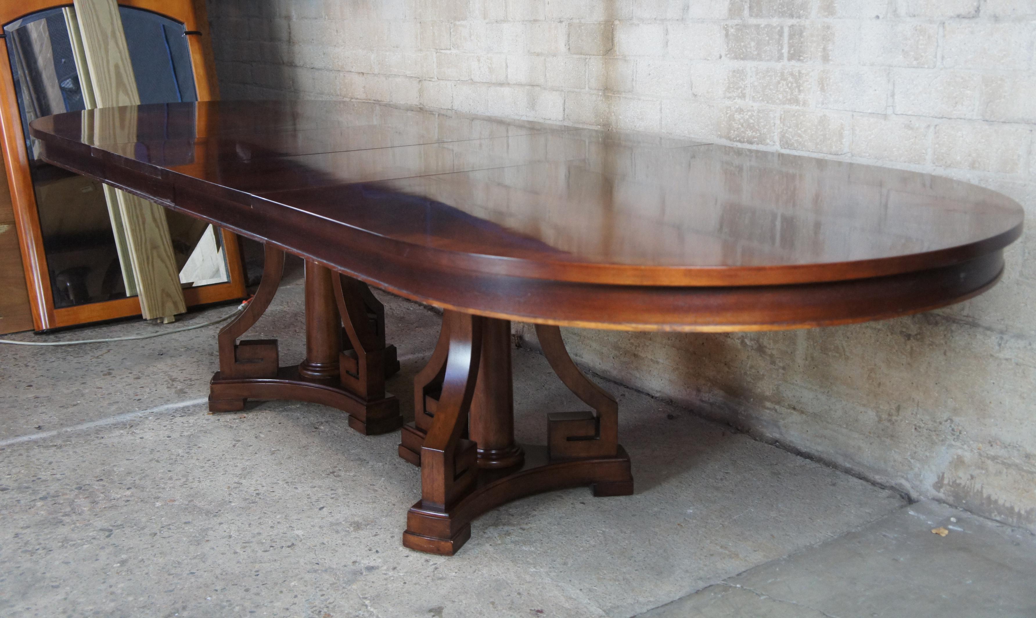 20th Century Bernhardt Mahogany Oval Extendable Dining Table Greek Key Art Deco Style