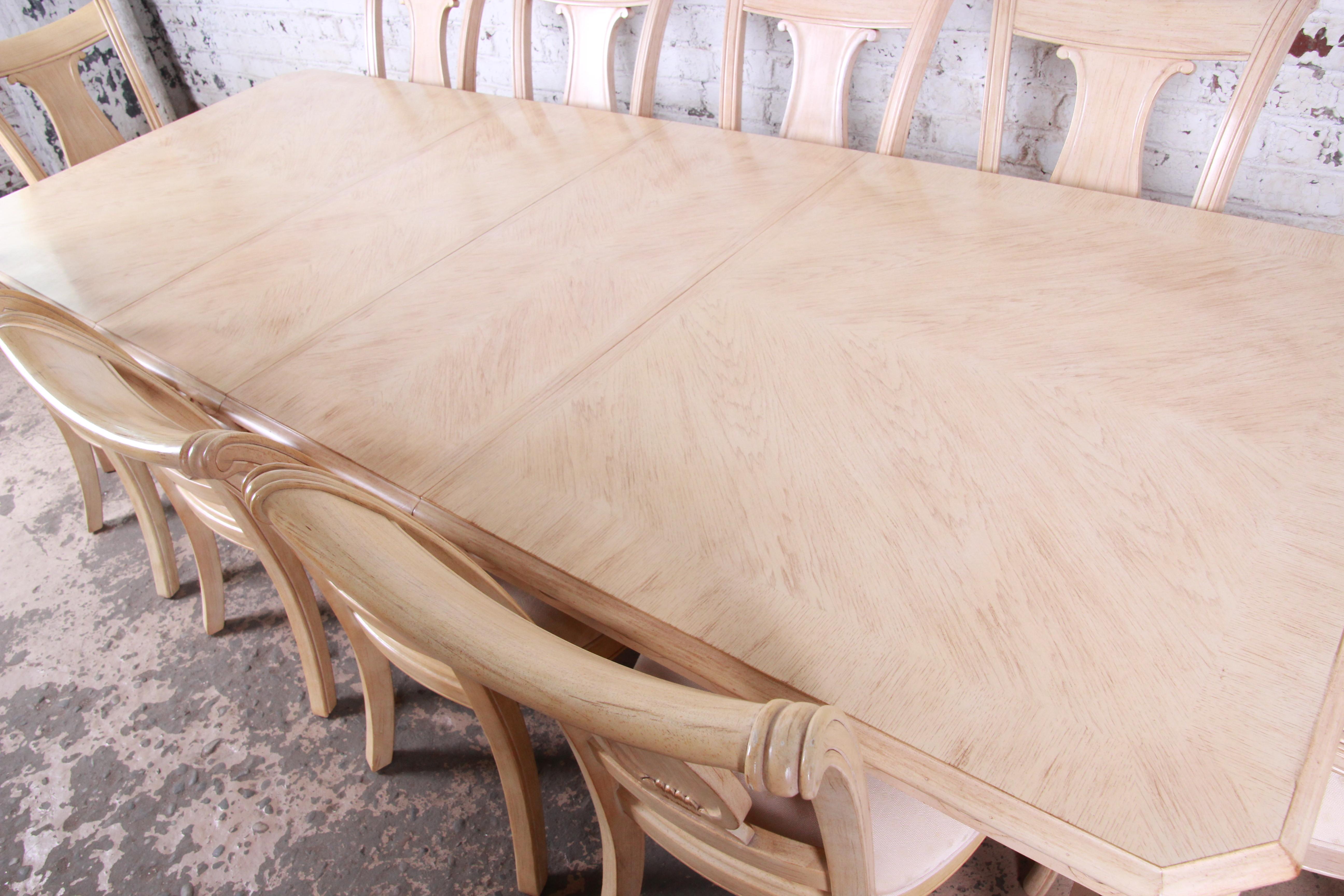 Late 20th Century Bernhardt Mediterranean Style Carved Maple Dining Set with Ten Chairs