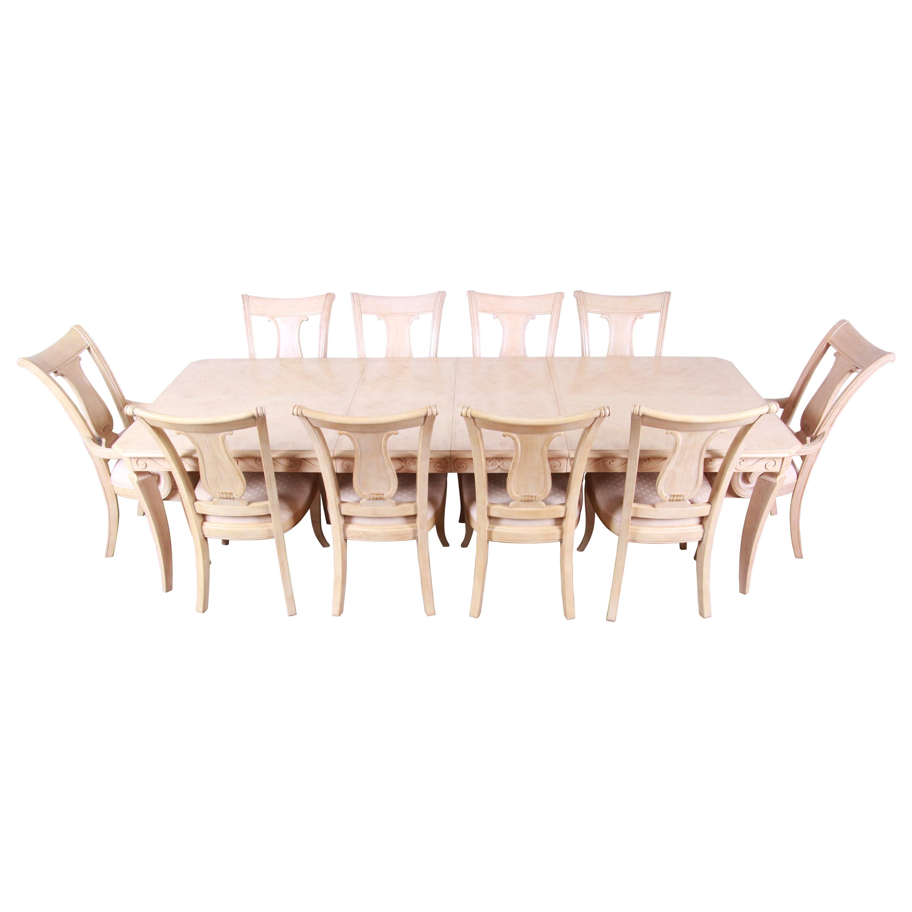 Bernhardt Mediterranean Style Carved Maple Dining Set with Ten Chairs