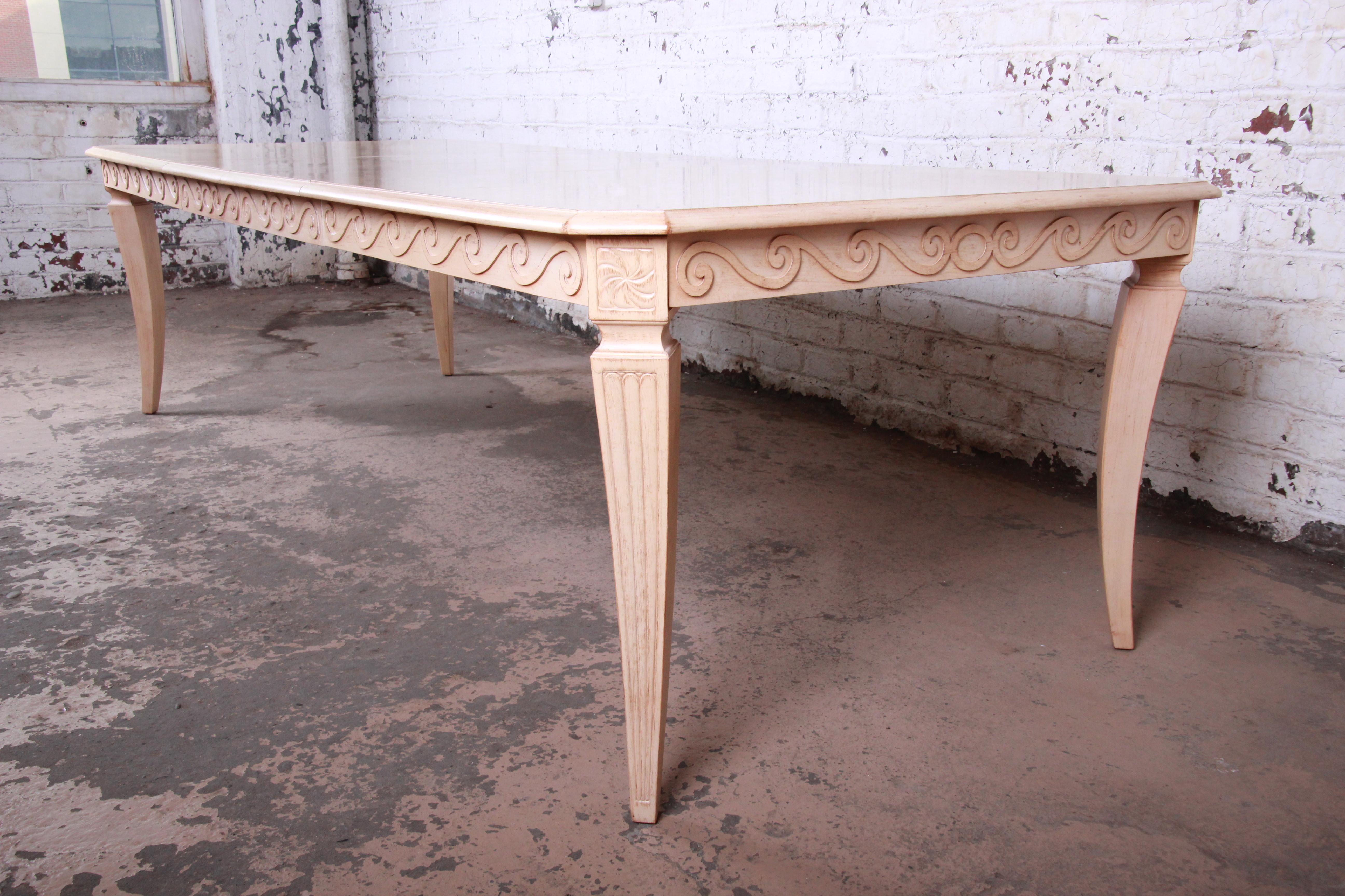 Greco Roman Bernhardt Mediterranean Style Carved Maple Extension Dining Table