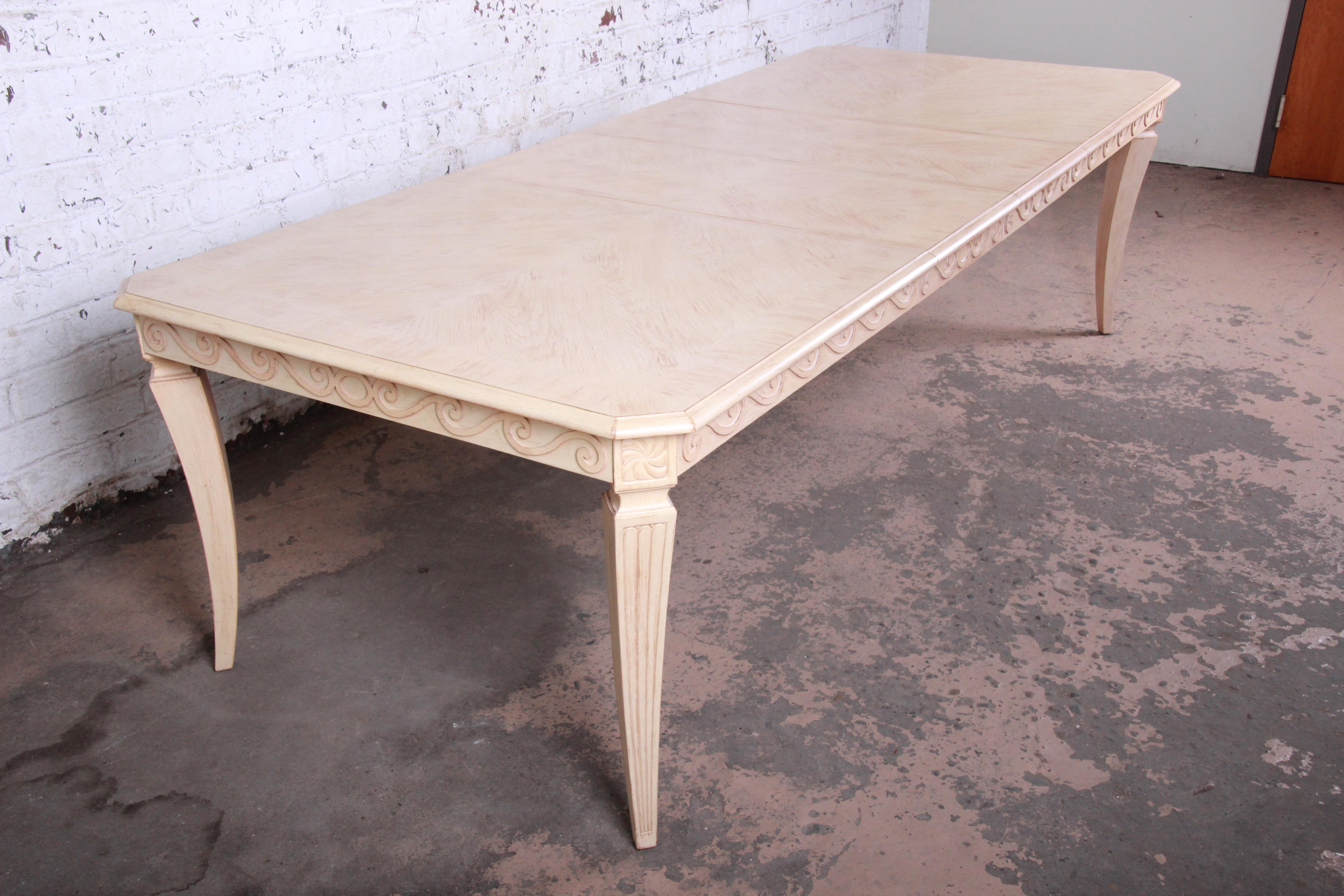 American Bernhardt Mediterranean Style Carved Maple Extension Dining Table