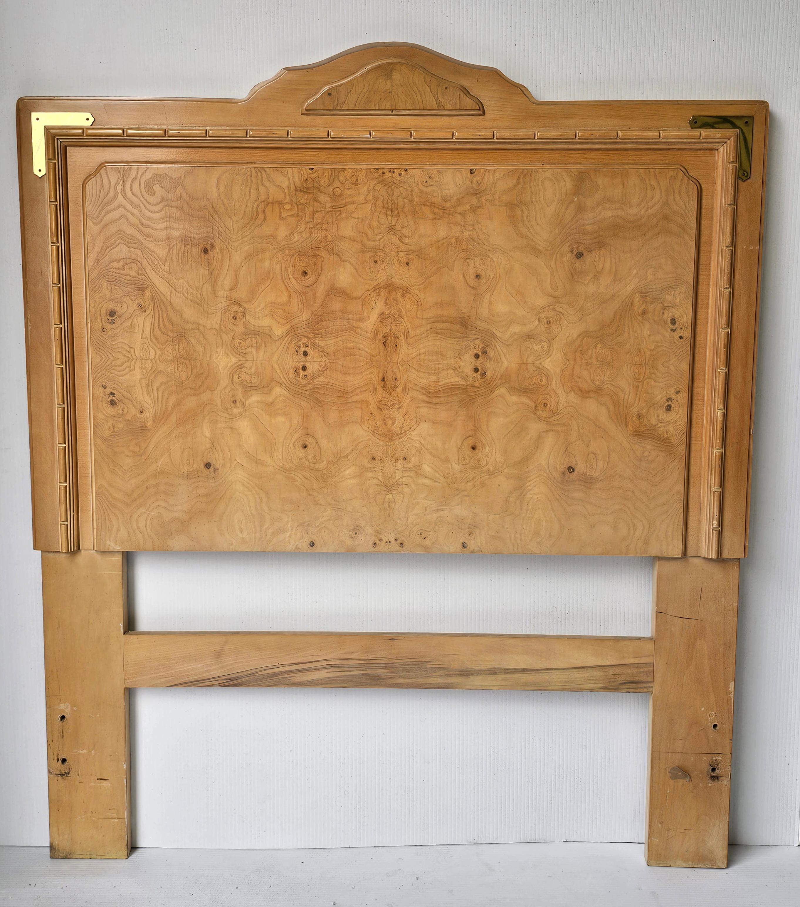 Bernhardt Mid-Century Burlwood Campaigner Twin Size Kopfteil (amerikanisch) im Angebot