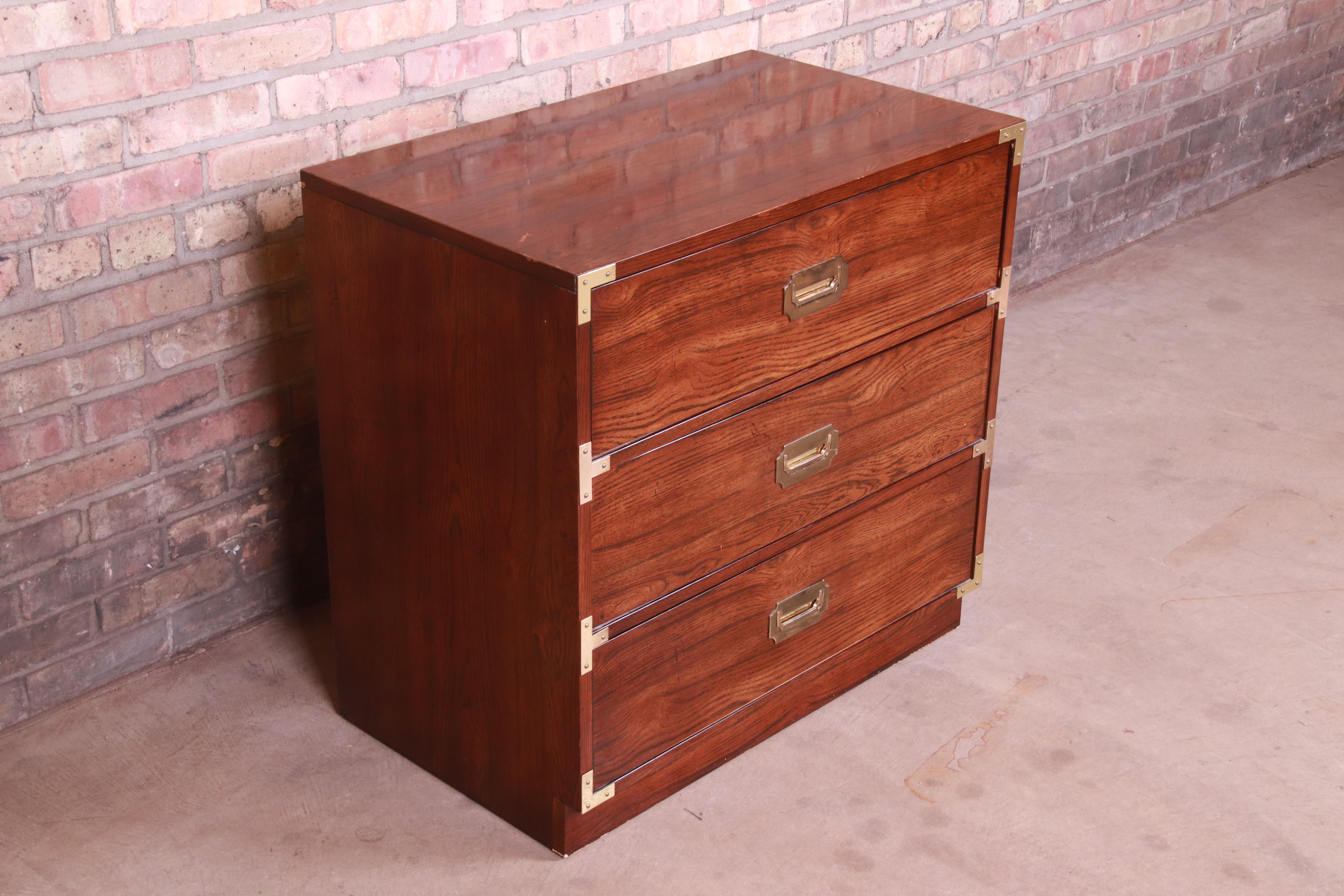 Bernhardt Midcentury Hollywood Regency Three-Drawer Campaign Chest, circa 1970s In Good Condition In South Bend, IN