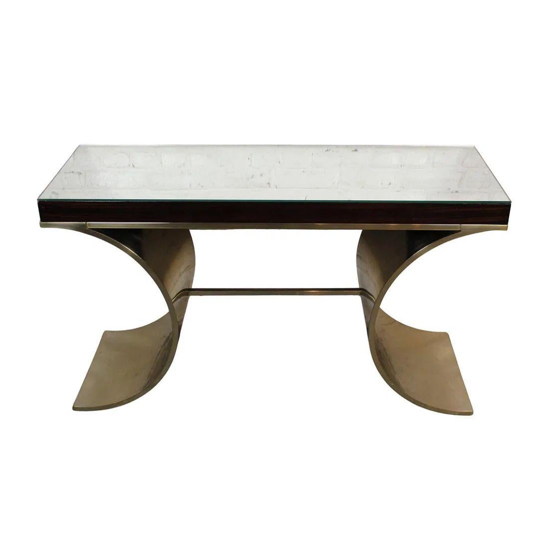 Bernhardt Modernist Brass Console With Mirrored Top In Good Condition For Sale In Locust Valley, NY