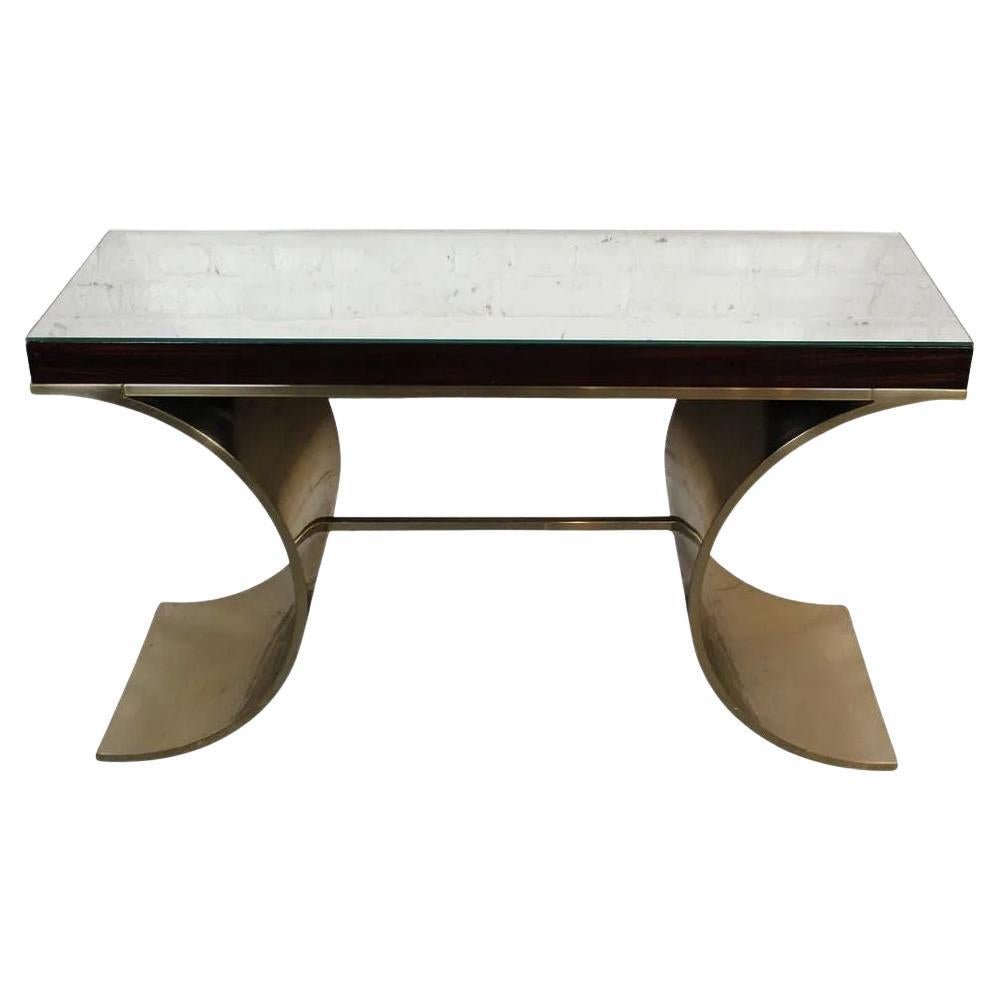 Bernhardt Modernist Brass Console With Mirrored Top For Sale