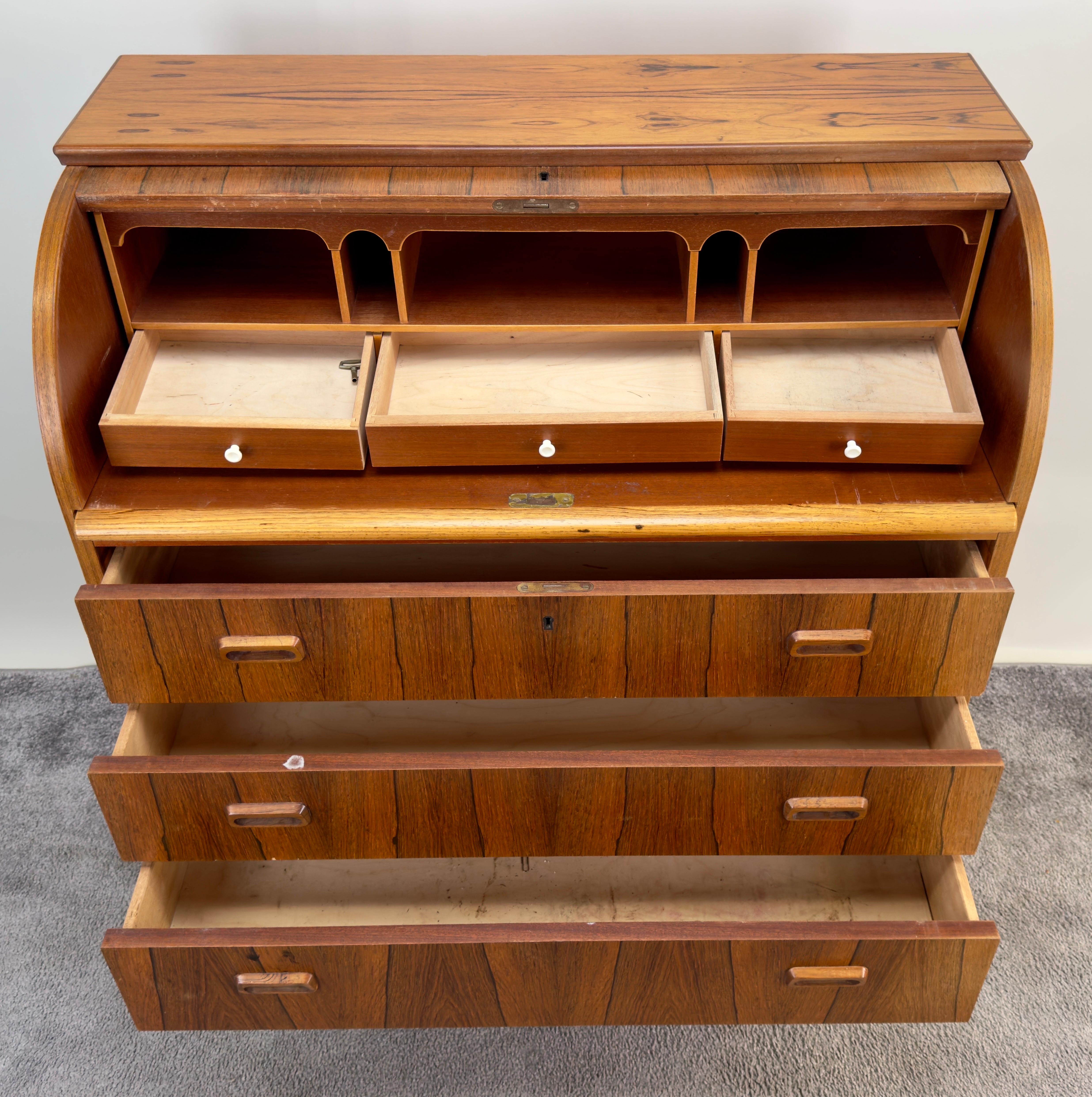 Bernhardt Pedersen Danish Mid Century Modern Rosewood Roll Top Desk For Sale 5