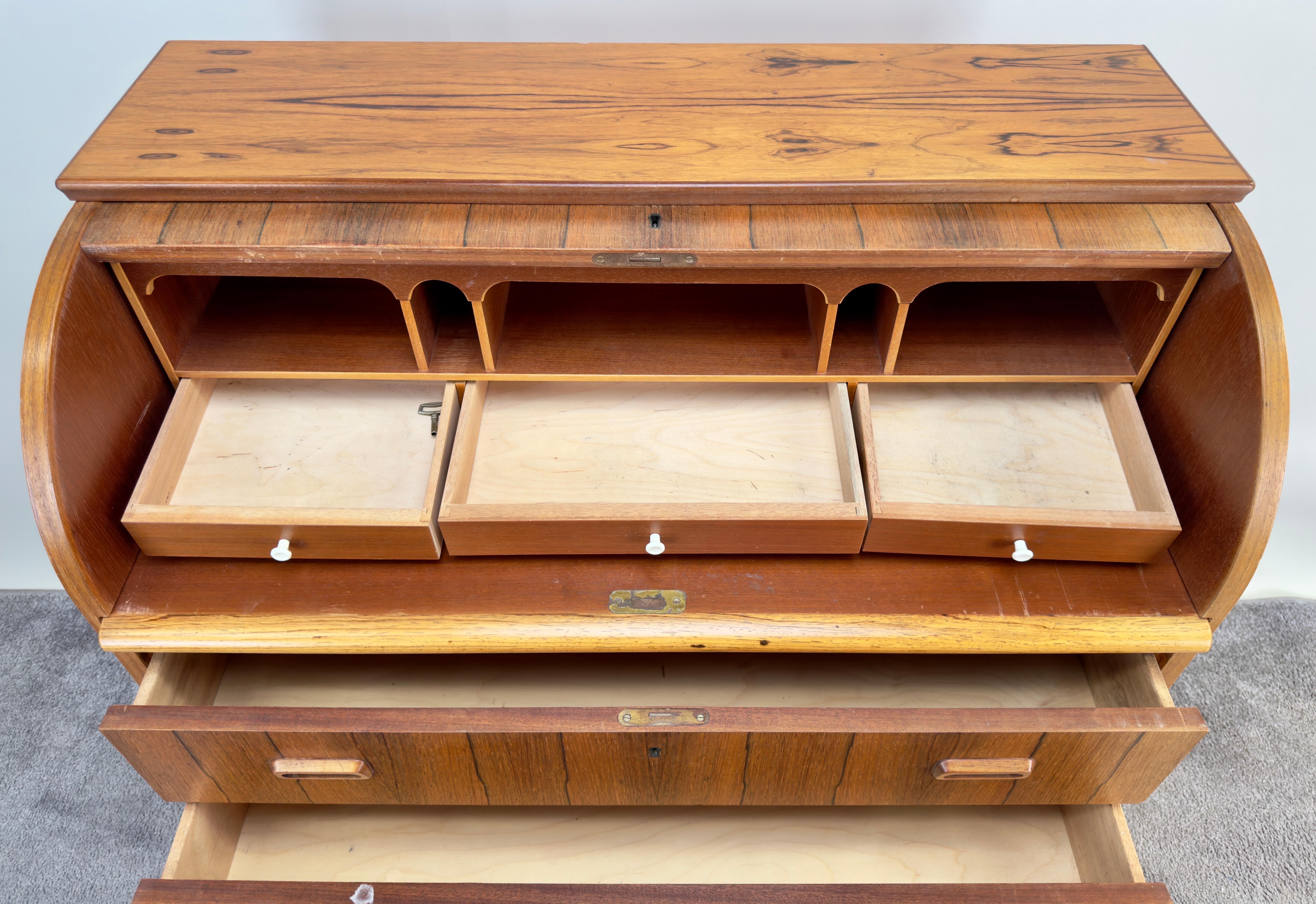 Bernhardt Pedersen Danish Mid Century Modern Rosewood Roll Top Desk For Sale 6