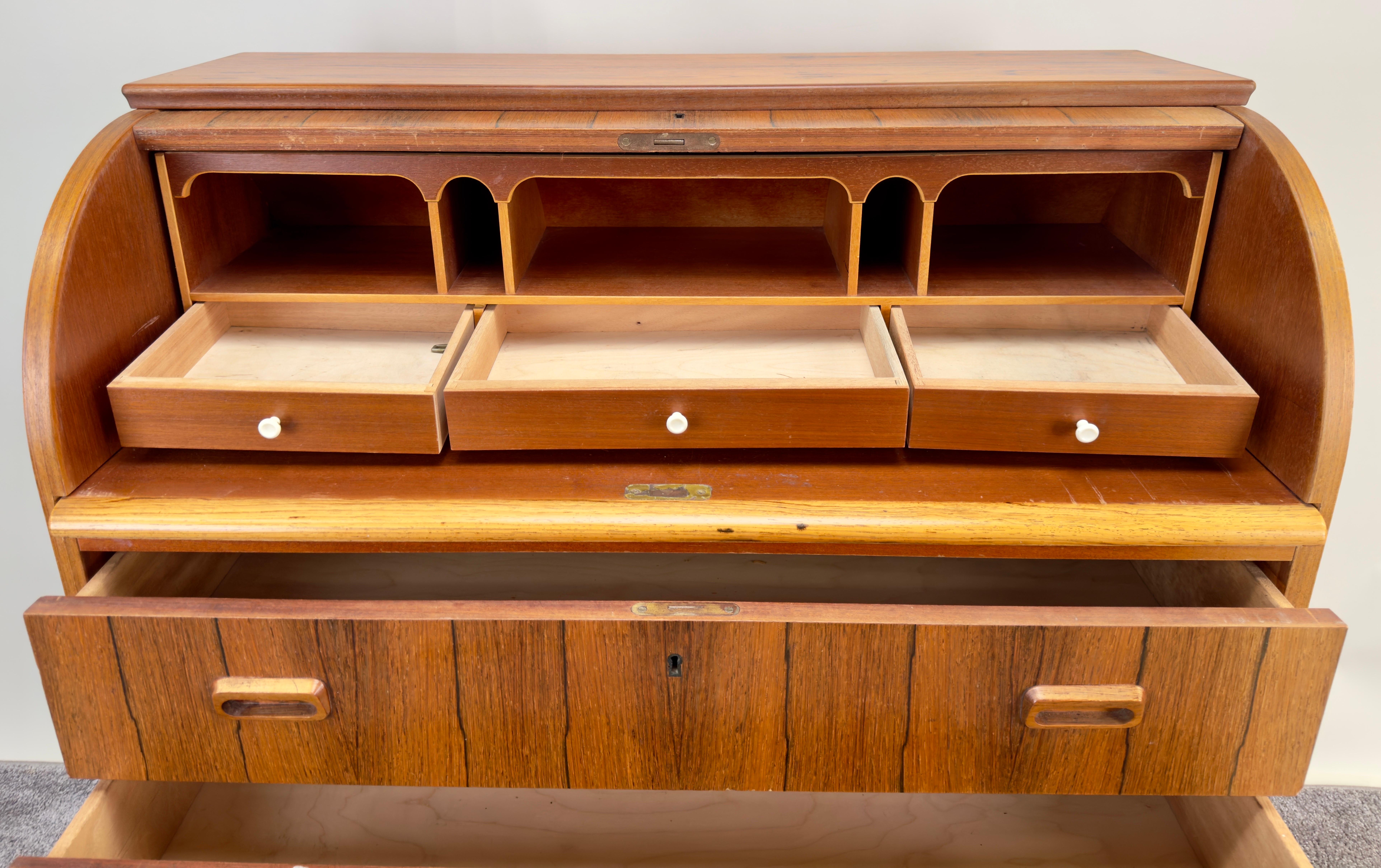 Bernhardt Pedersen Danish Mid Century Modern Rosewood Roll Top Desk For Sale 8