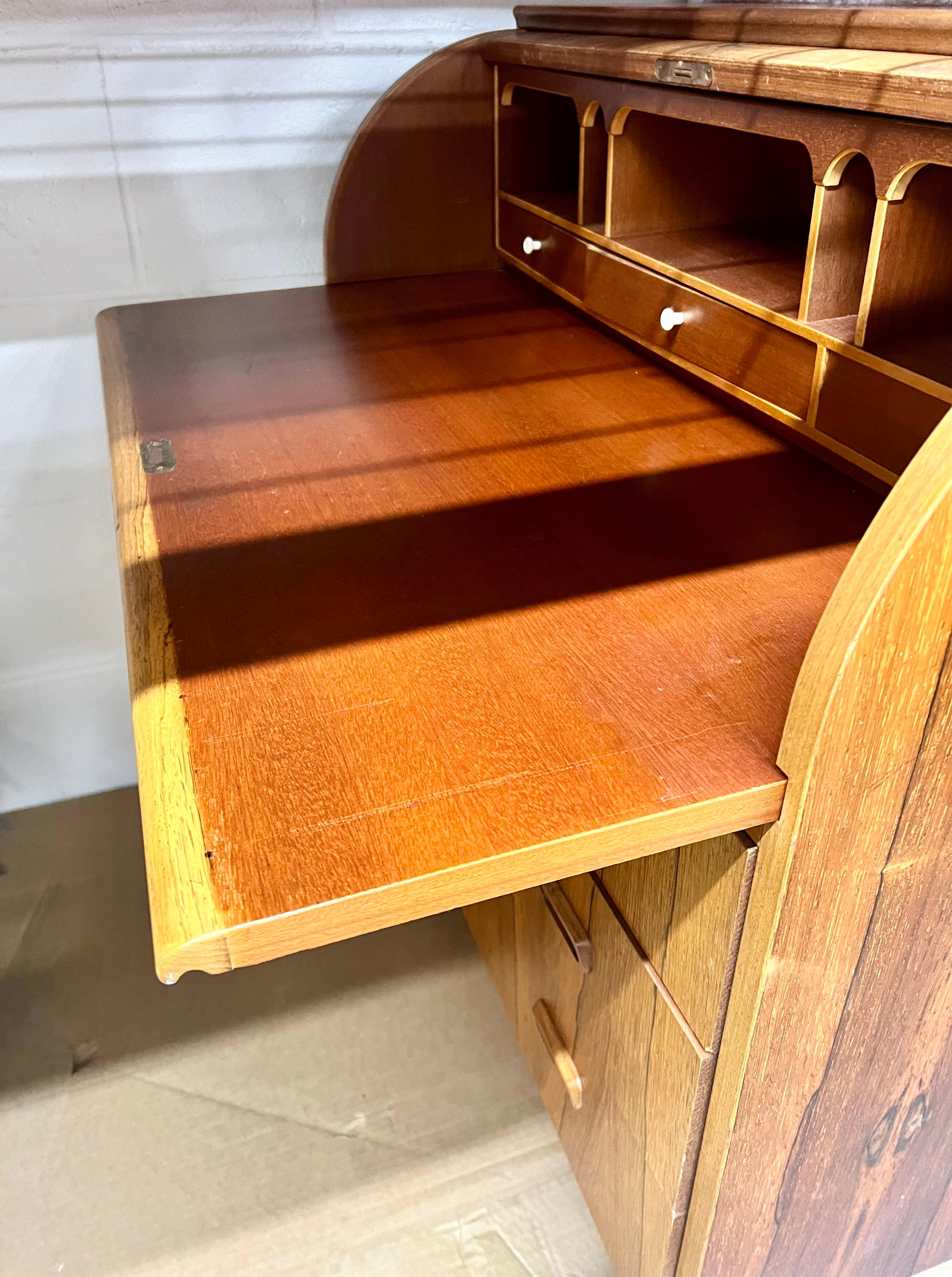 Bernhardt Pedersen Danish Mid Century Modern Rosewood Roll Top Desk For Sale 8