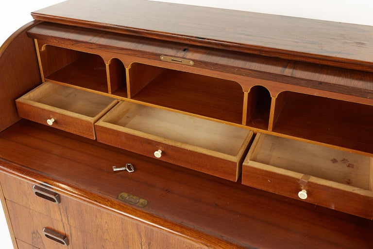 Bernhardt Pedersen Danish Style Mid Century Rosewood Roll Top Desk For Sale 4