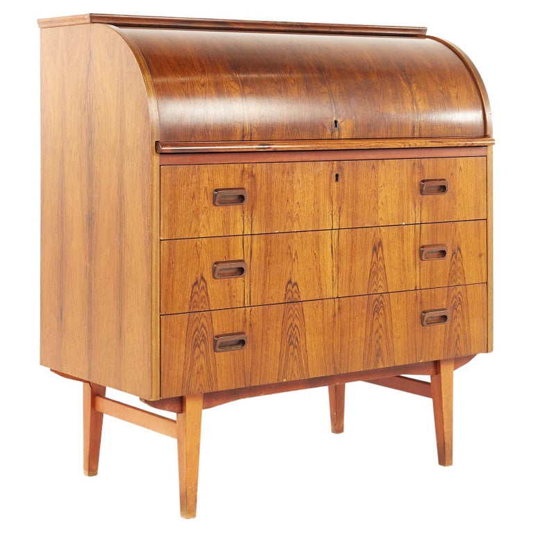 Bernhardt Pedersen Danish Style Mid Century Rosewood Roll Top Desk For Sale