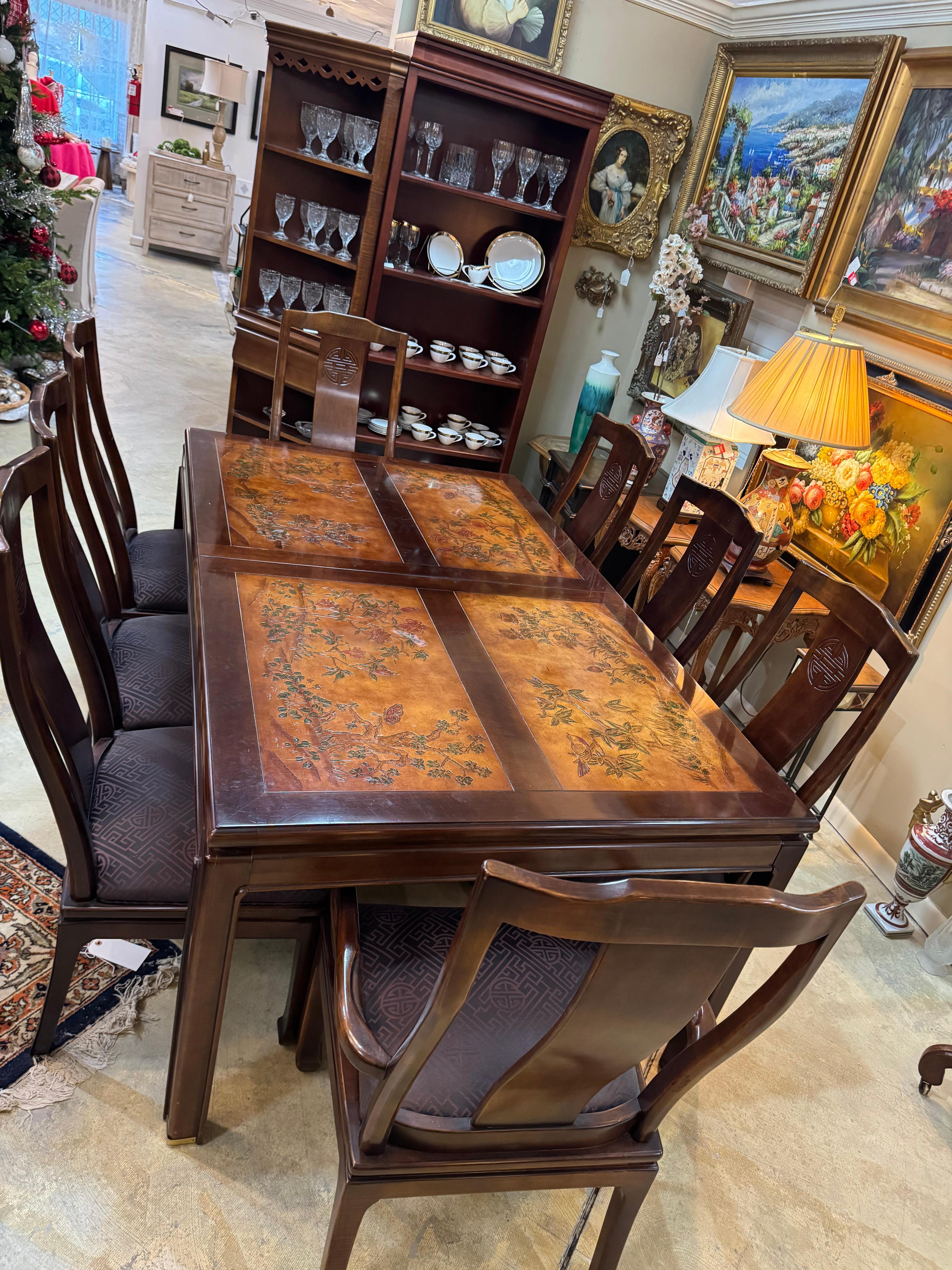 Bernhardt Table with 8 chairs, two extension and table cover For Sale 8