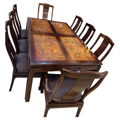 Table de salle à manger vintage Bernhardt avec 8 chaises, deux rallonges et une housse de table