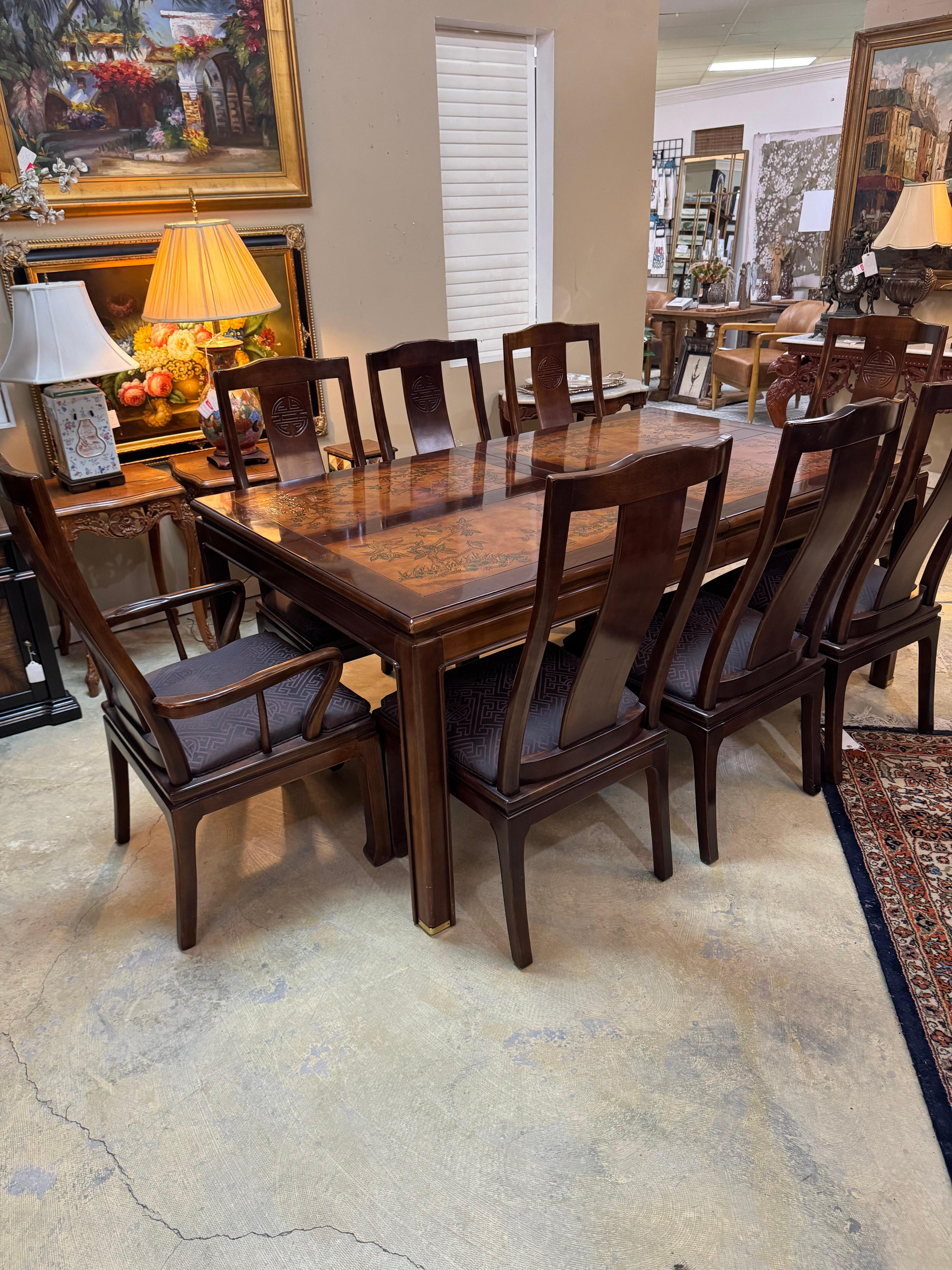 Bernhardt Table with 8 chairs, two extension and table cover For Sale 9