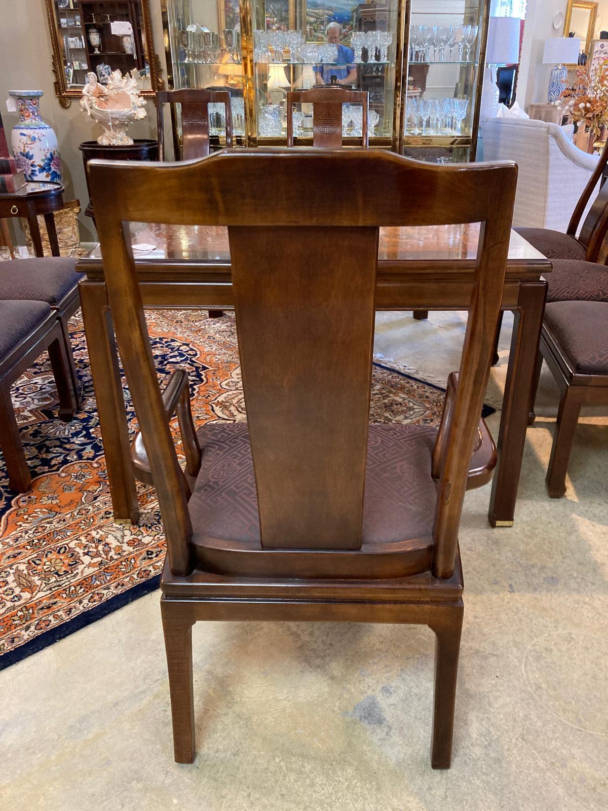 Hardwood Bernhardt Table with 8 chairs, two extension and table cover For Sale