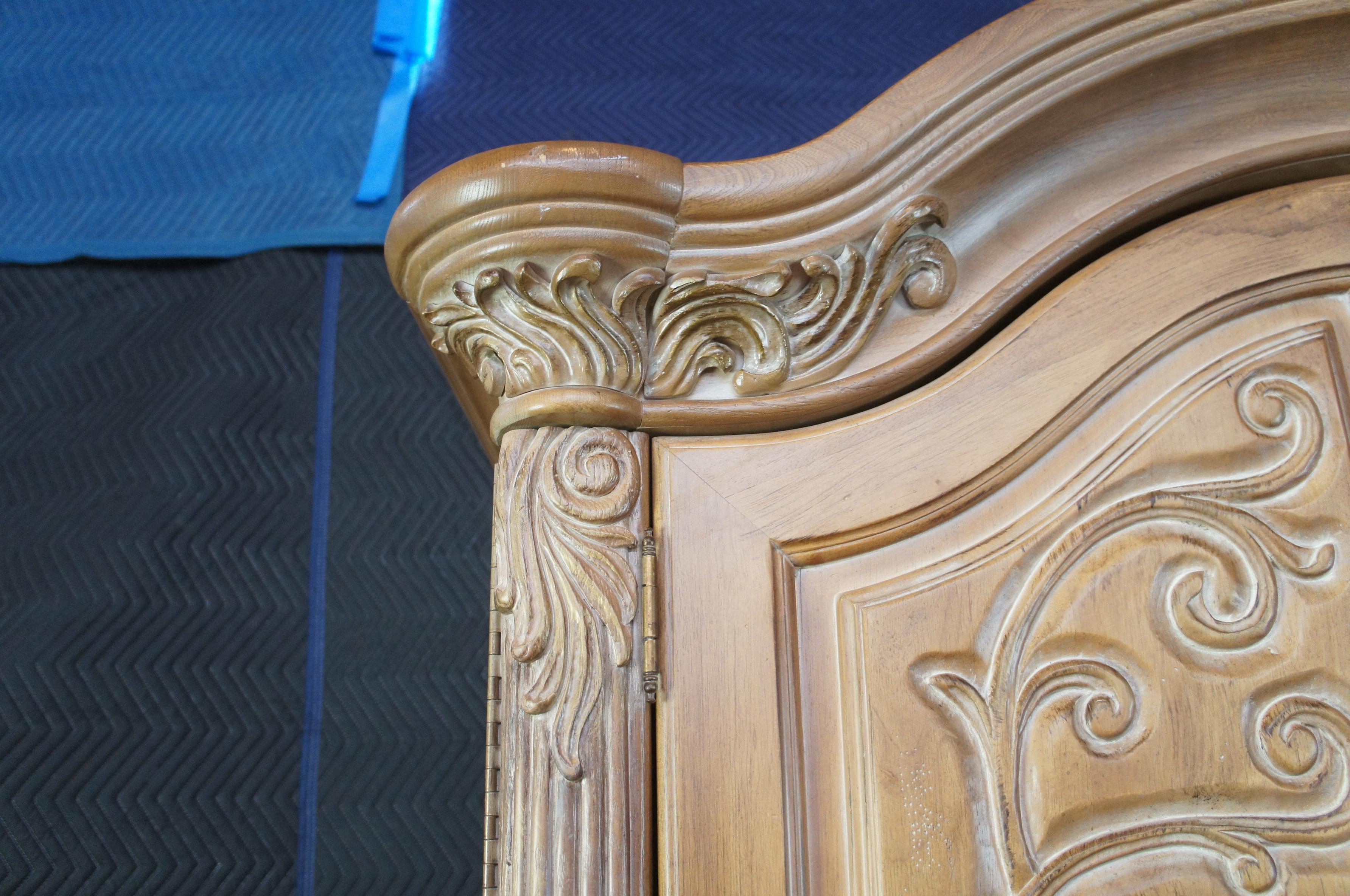 Bernhardt Tuscan Carved Oak Wardrobe Mirrored  Armoire Dresser TV Cabinet 4