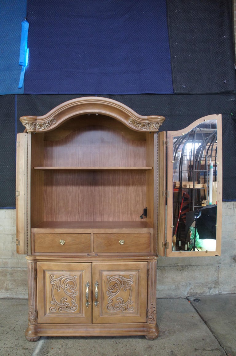 Bernhardt Tuscan Carved Oak Wardrobe Mirrored Armoire Dresser TV