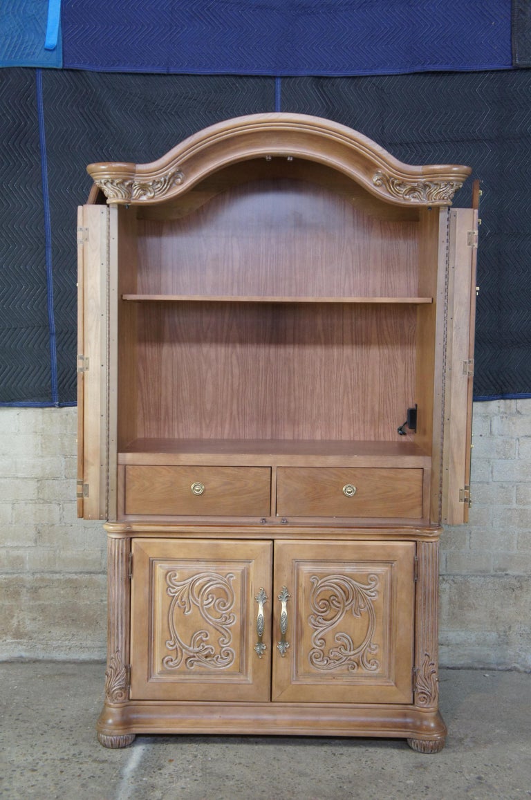 Bernhardt Tuscan Carved Oak Wardrobe Mirrored Armoire Dresser TV