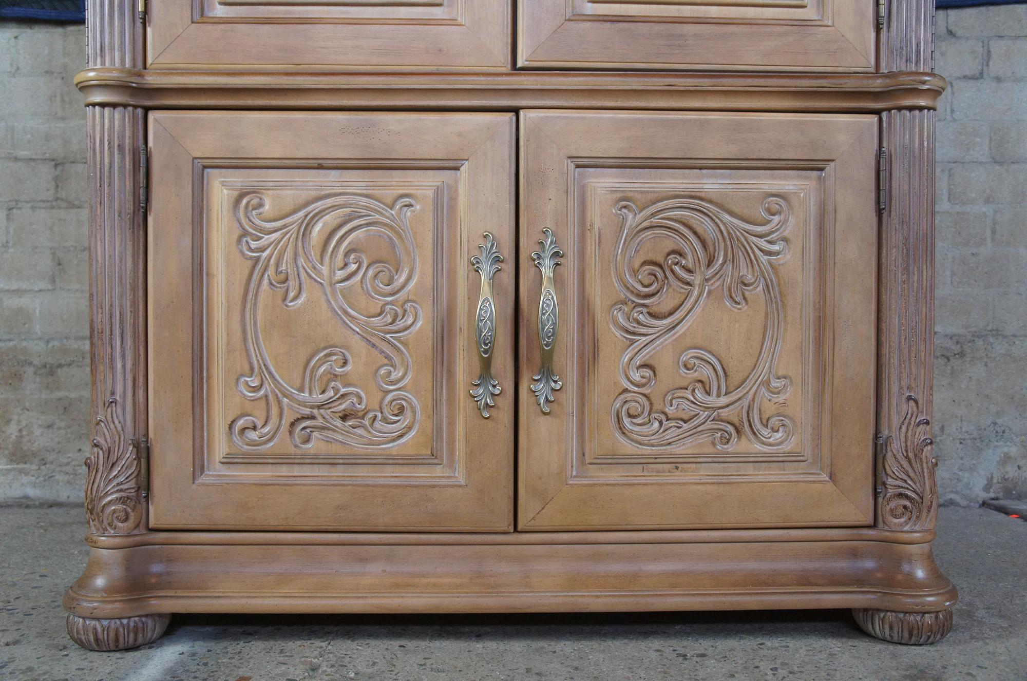 Bernhardt Tuscan Carved Oak Wardrobe Mirrored  Armoire Dresser TV Cabinet 1