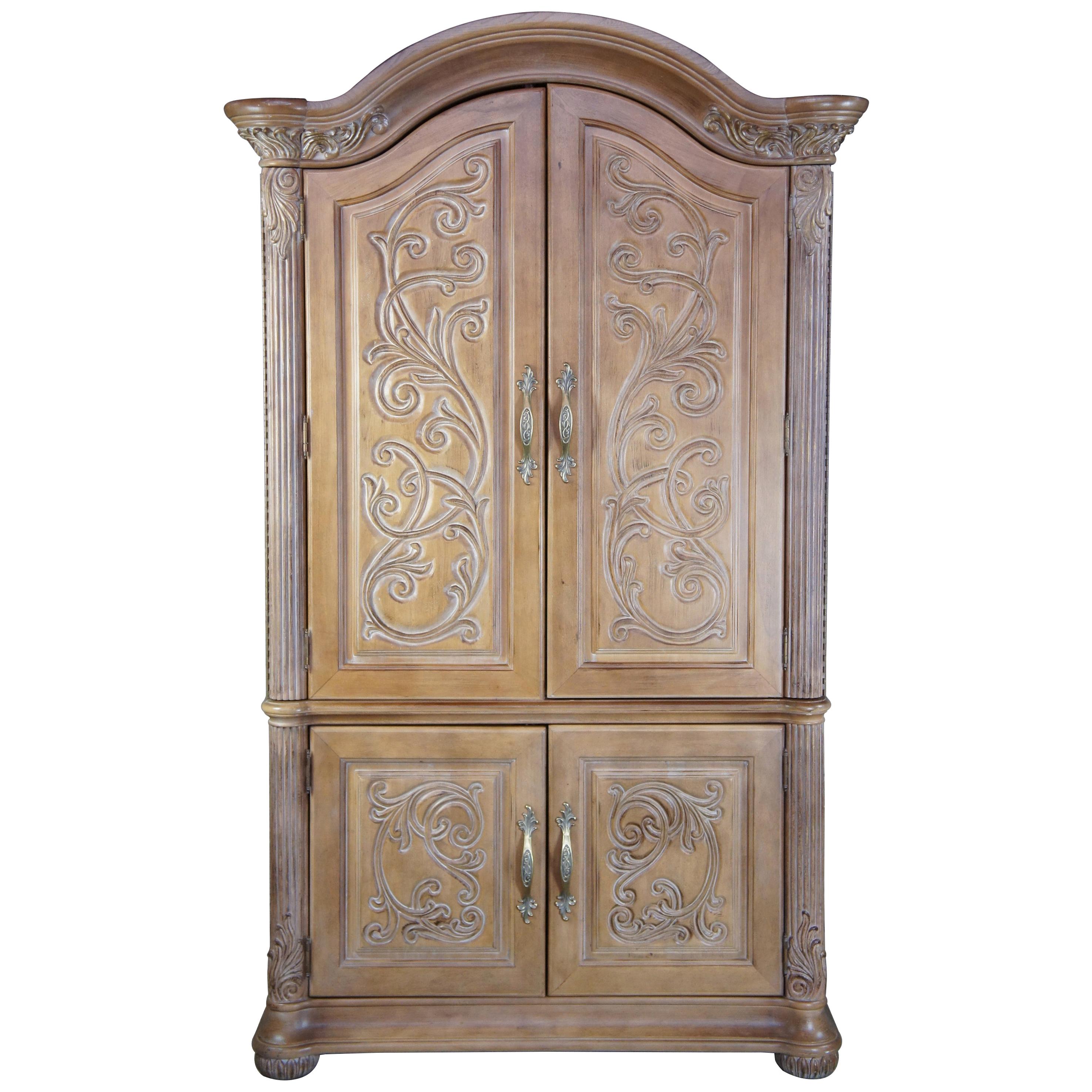 Bernhardt Tuscan Carved Oak Wardrobe Mirrored  Armoire Dresser TV Cabinet