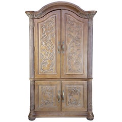 Vintage Bernhardt Tuscan Carved Oak Wardrobe Mirrored  Armoire Dresser TV Cabinet
