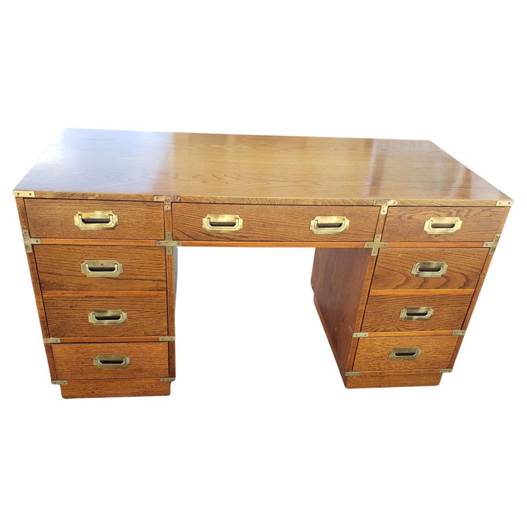 Bernhardt Vintage Campaign Oak Partners Desk For Sale at 1stDibs