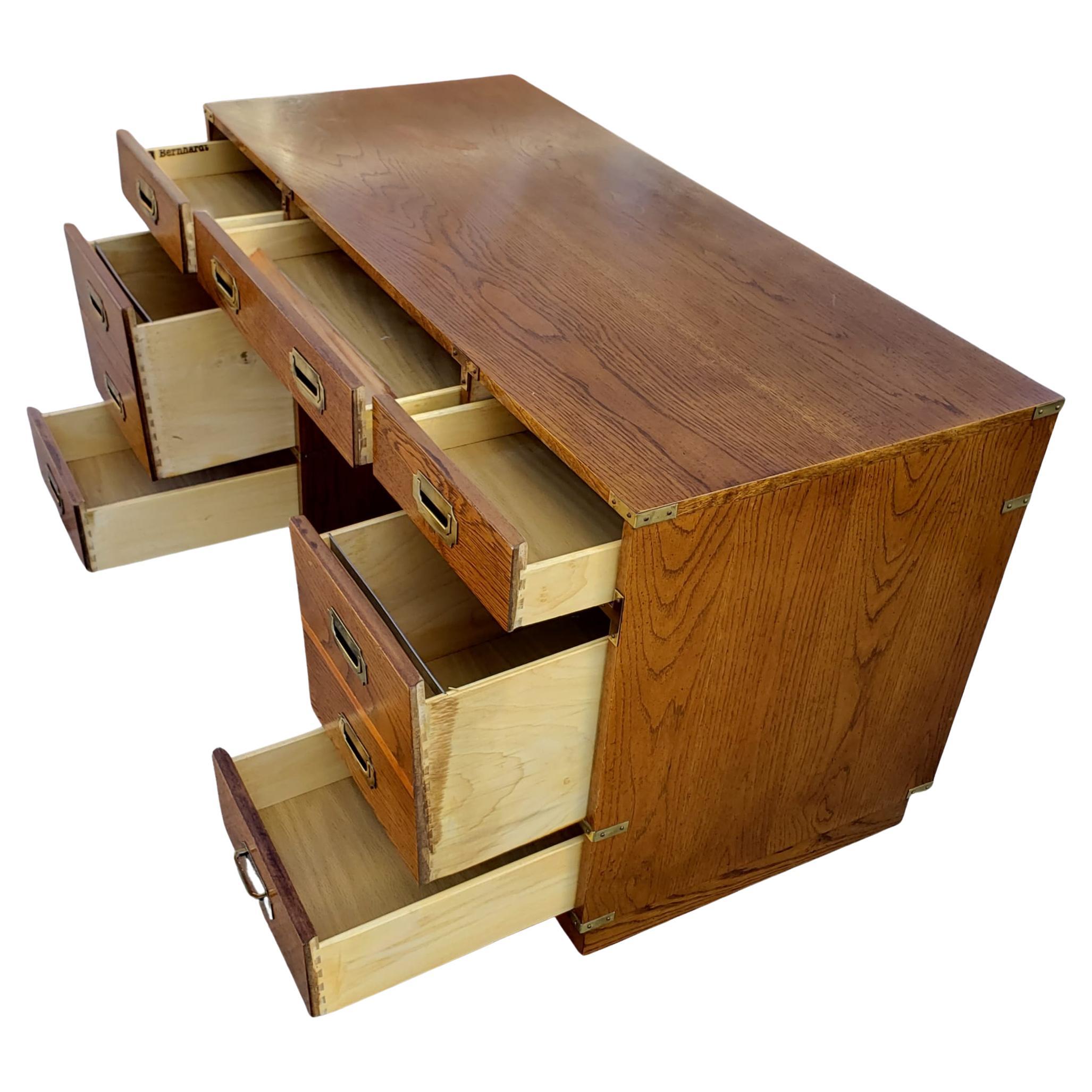 American Bernhardt Vintage Campaign Oak Partners Desk For Sale