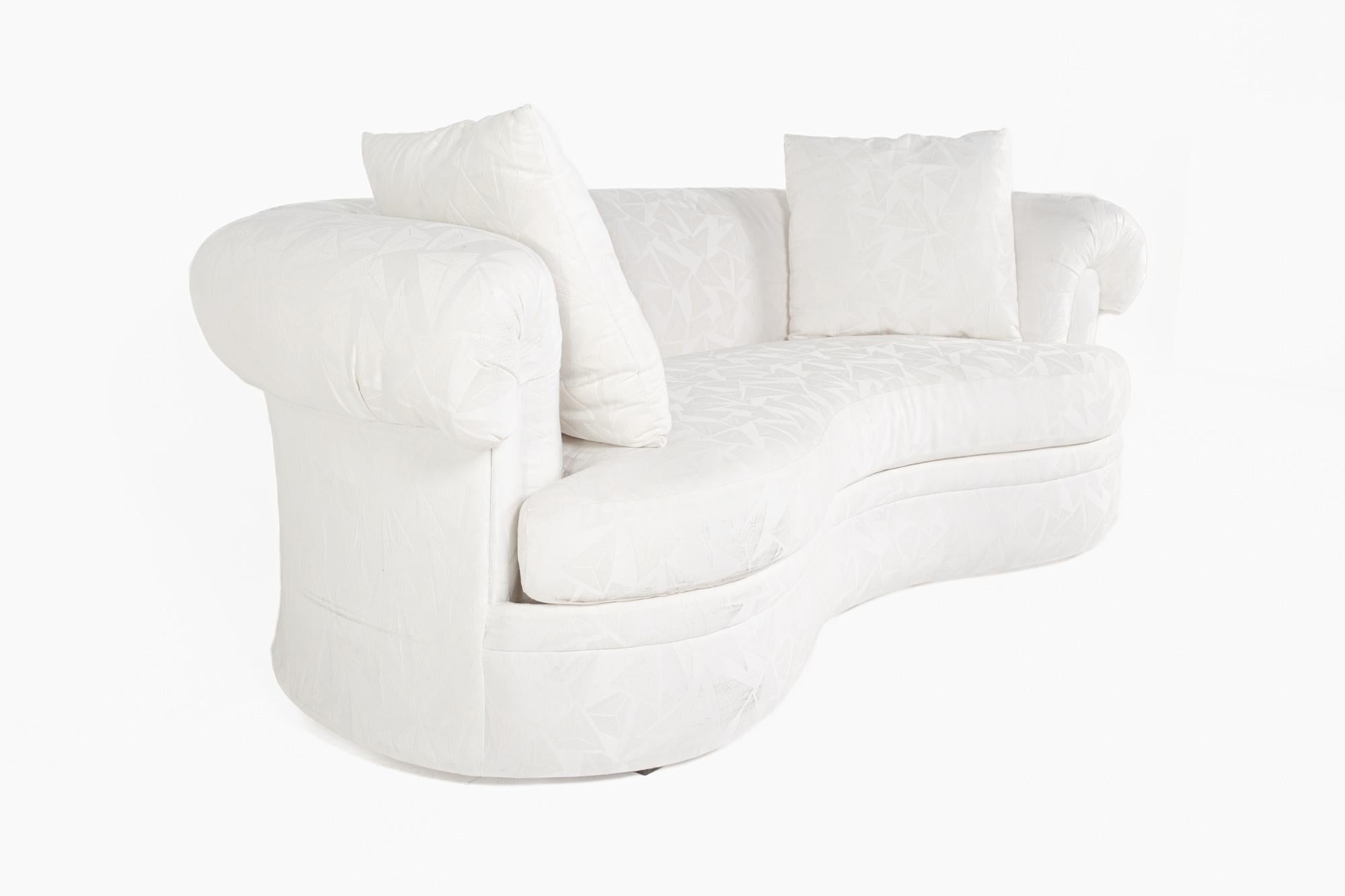 American Bernhardt White Upholstered Curved Sofa For Sale