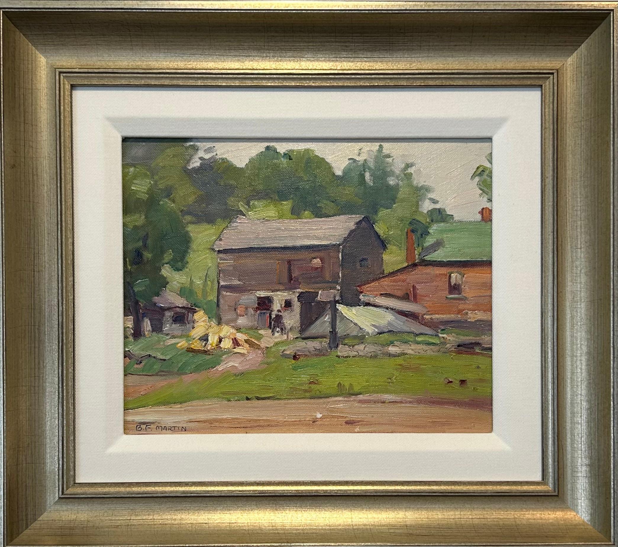Pittura a olio di metà secolo di un paesaggio rurale "Down on the Farm in Lambton