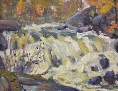 Paisaje al óleo de mediados de siglo "Cascada de Muskoka