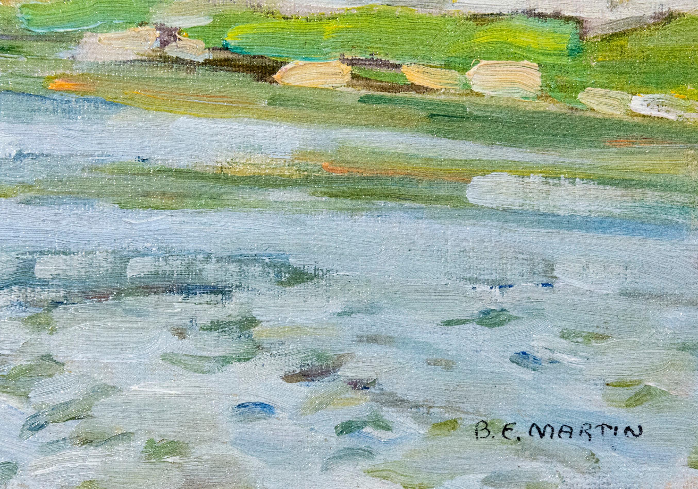 Cerca de Woodbridge - histórico, postimpresionista, paisaje, óleo sobre tabla - Painting de Bernice Fenwick Martin