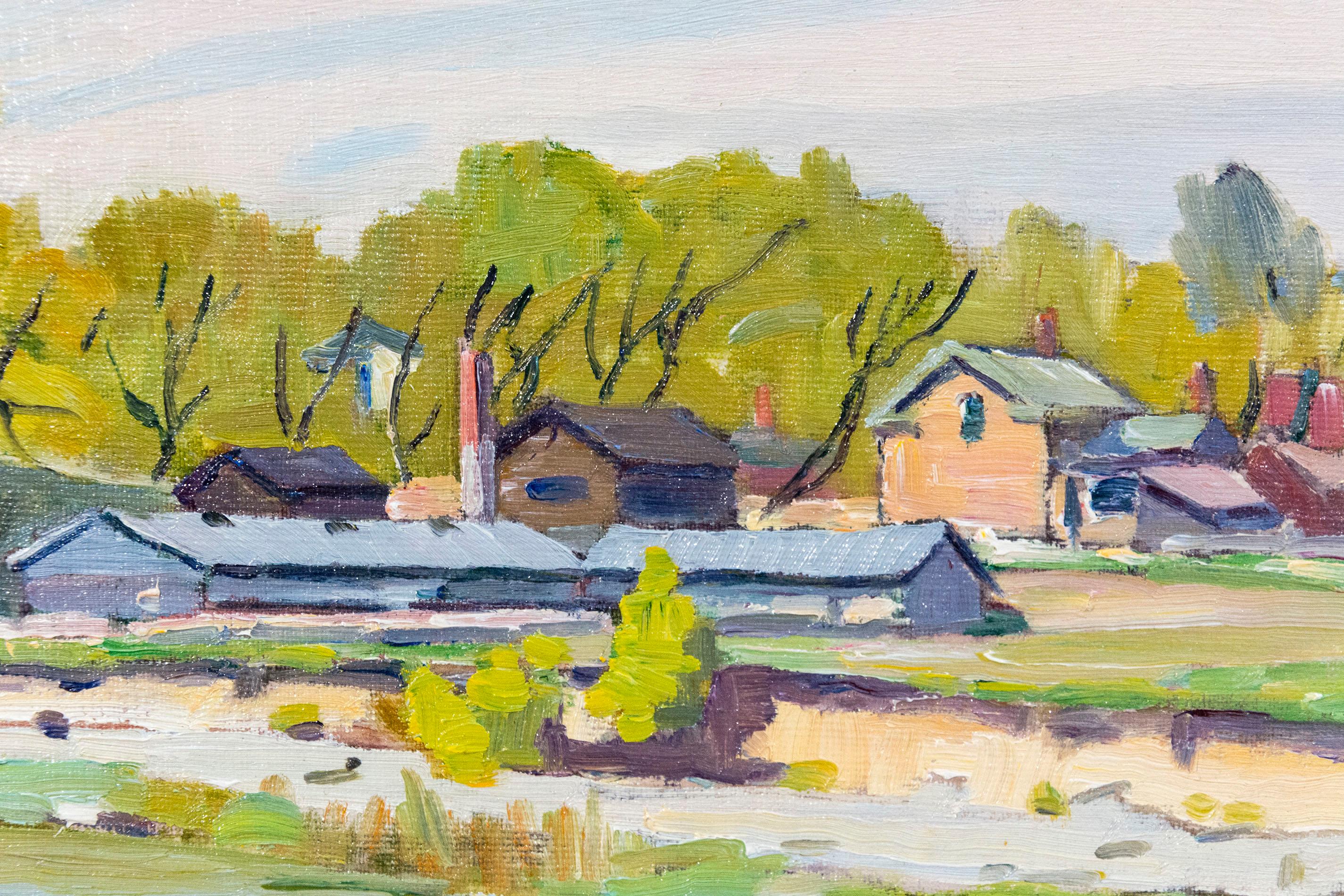 Cerca de Woodbridge - histórico, postimpresionista, paisaje, óleo sobre tabla - Painting Posimpresionista de Bernice Fenwick Martin