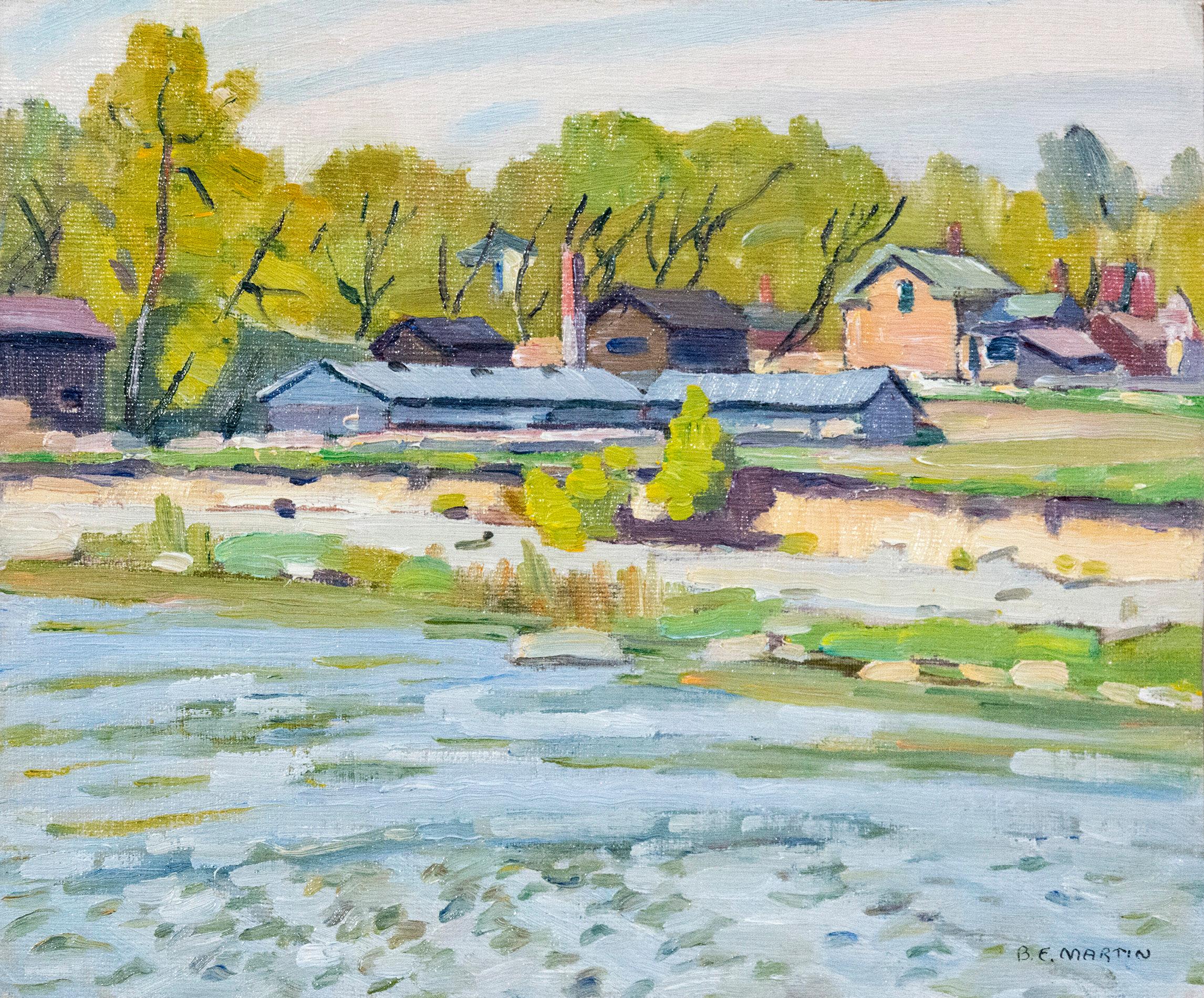 Landscape Painting de Bernice Fenwick Martin - Cerca de Woodbridge - histórico, postimpresionista, paisaje, óleo sobre tabla