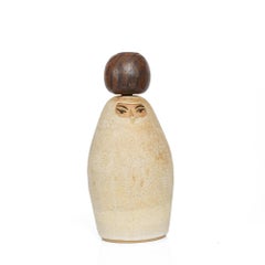 Bernice Huber Lidded Pottery Vessel with Painted Makeup Eyes California, 1960s