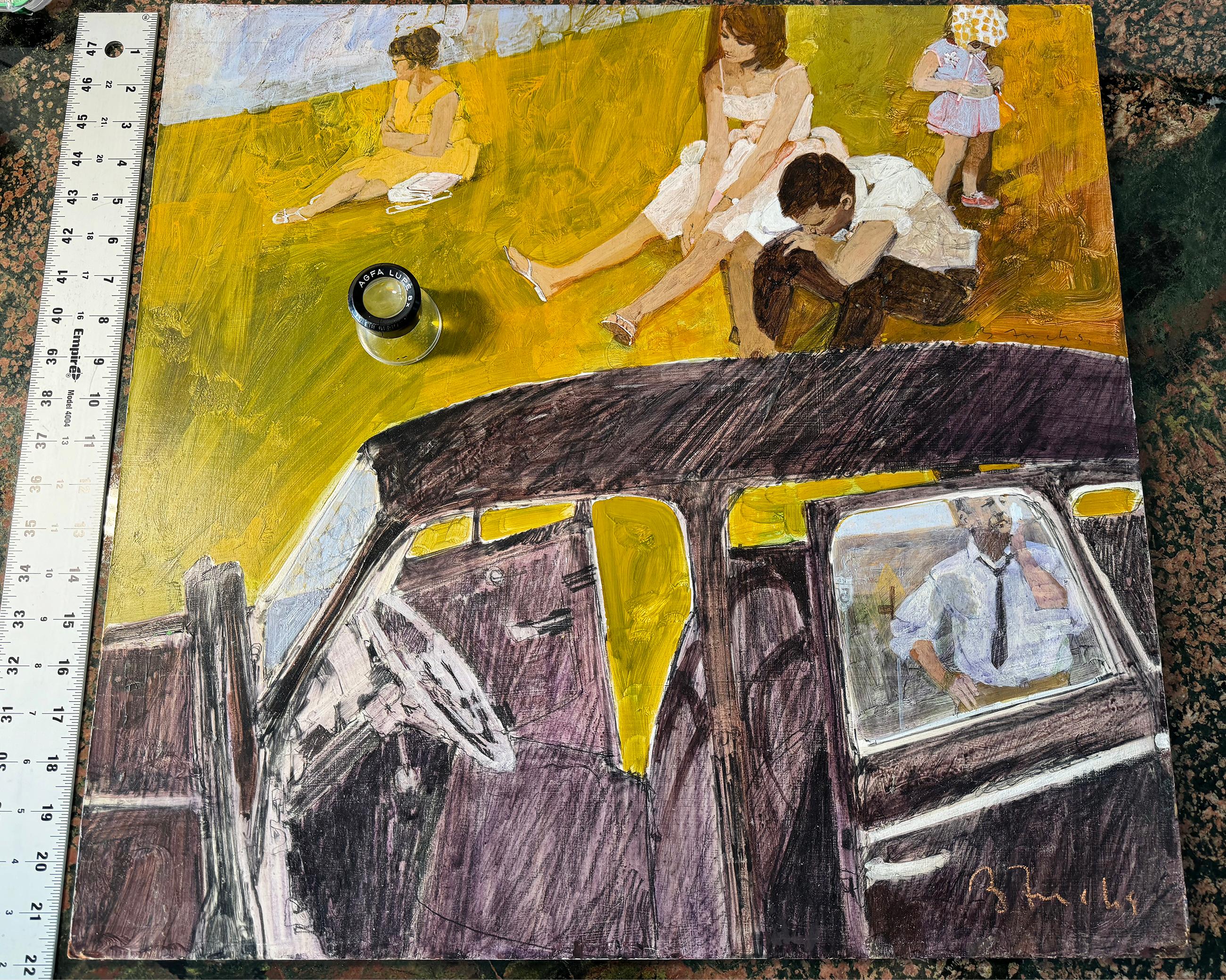 Psychological State - Family Argument - Matisse Like Illustration - Brown Landscape Painting by Bernie Fuchs