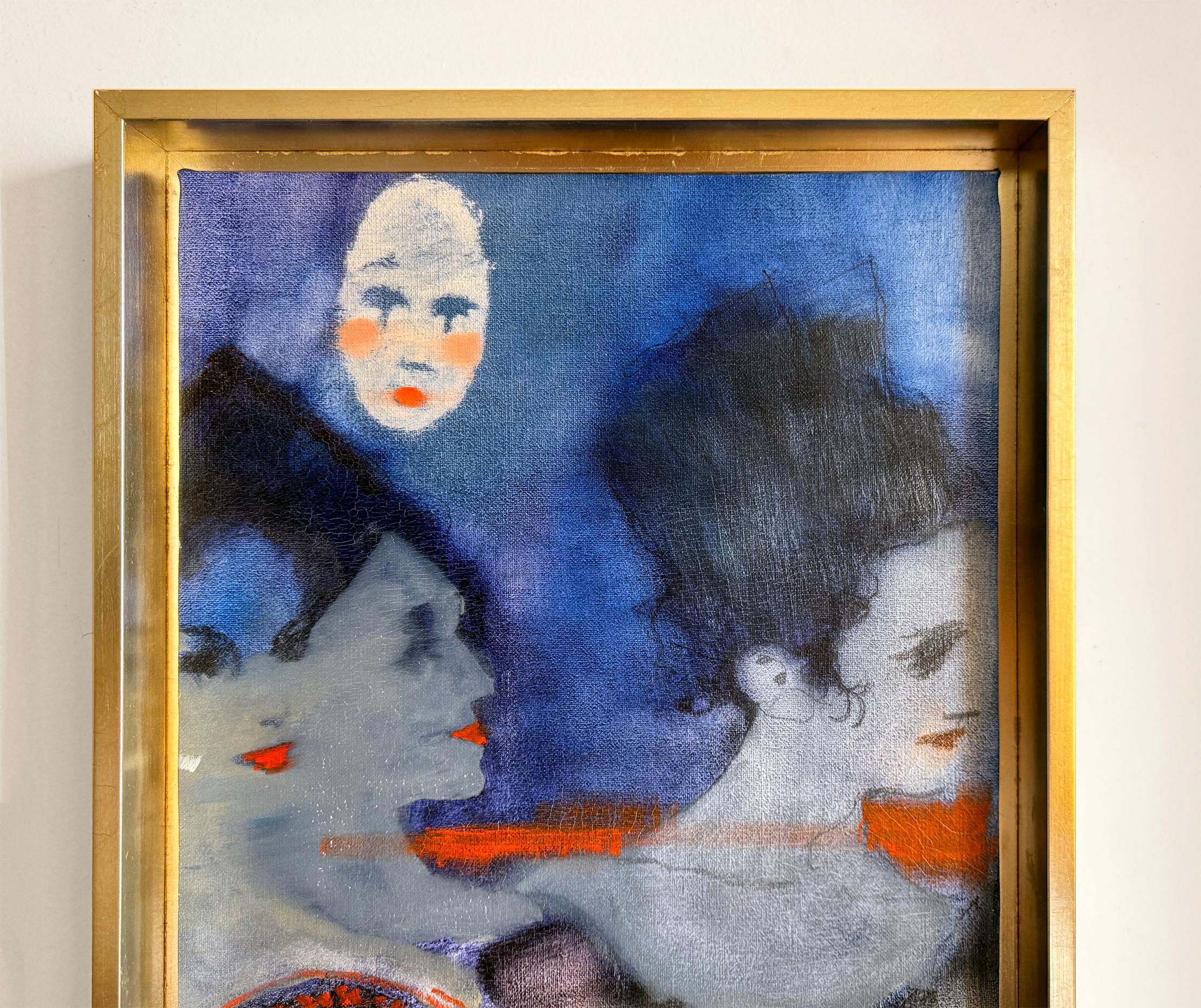 Ritratto fauve di tre persone  Donne in blu che tengono in mano degli abanici rossi in vendita 6