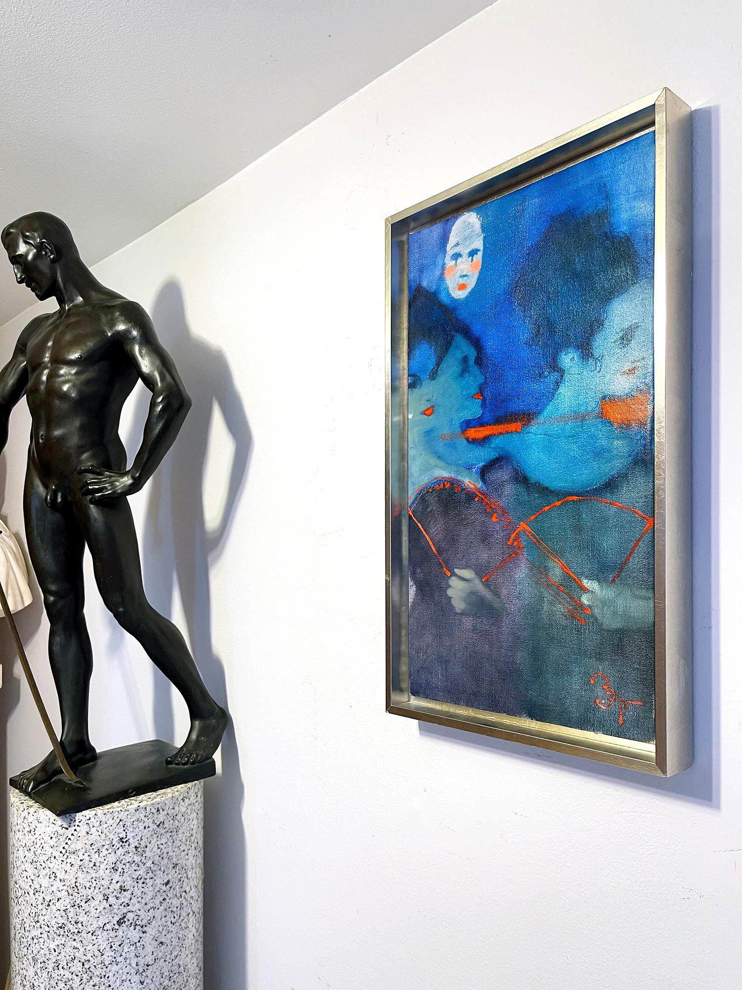 Ritratto fauve di tre persone  Donne in blu che tengono in mano degli abanici rossi in vendita 5