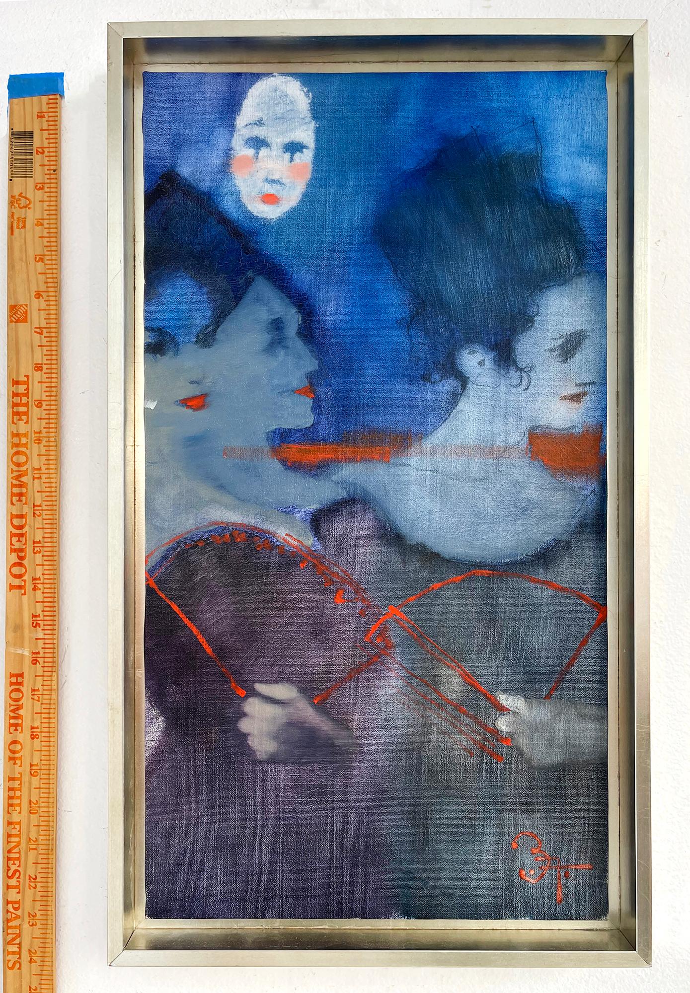 Fauve-Porträt von drei  Frauen in Blau halten rote Abanicos im Angebot 4