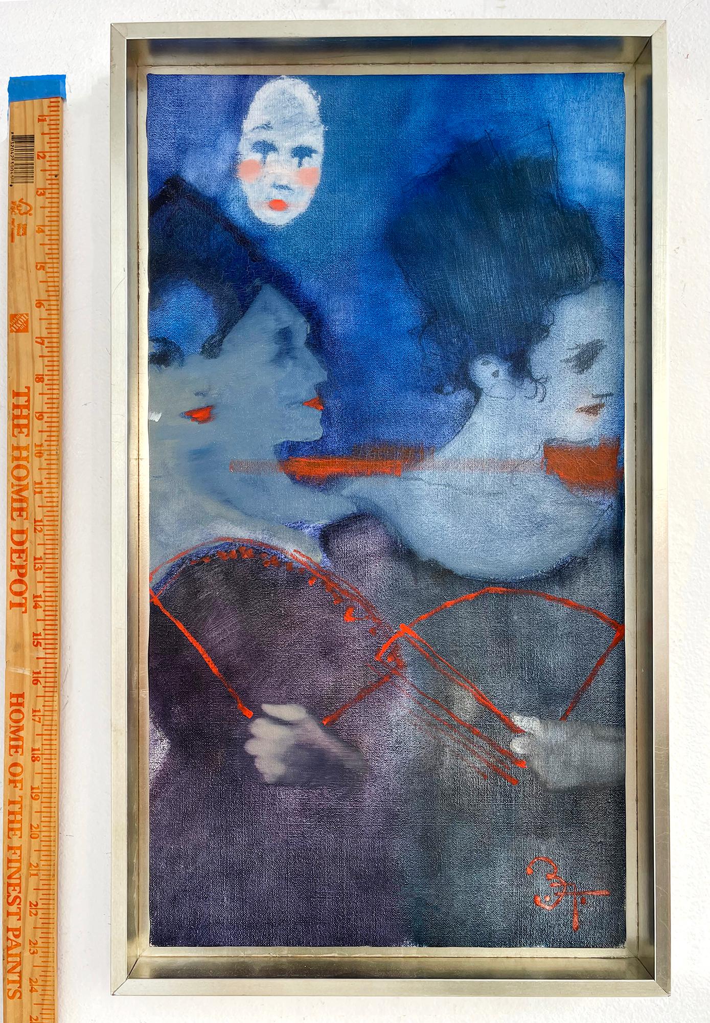 Ritratto fauve di tre persone  Donne in blu che tengono in mano degli abanici rossi in vendita 3