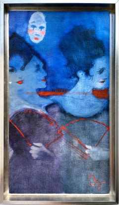 Fauve Portrait of Three  Women in Blue Holding Red Abanicos