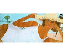 Vintage Girl at the Beach with wide Brim Hat