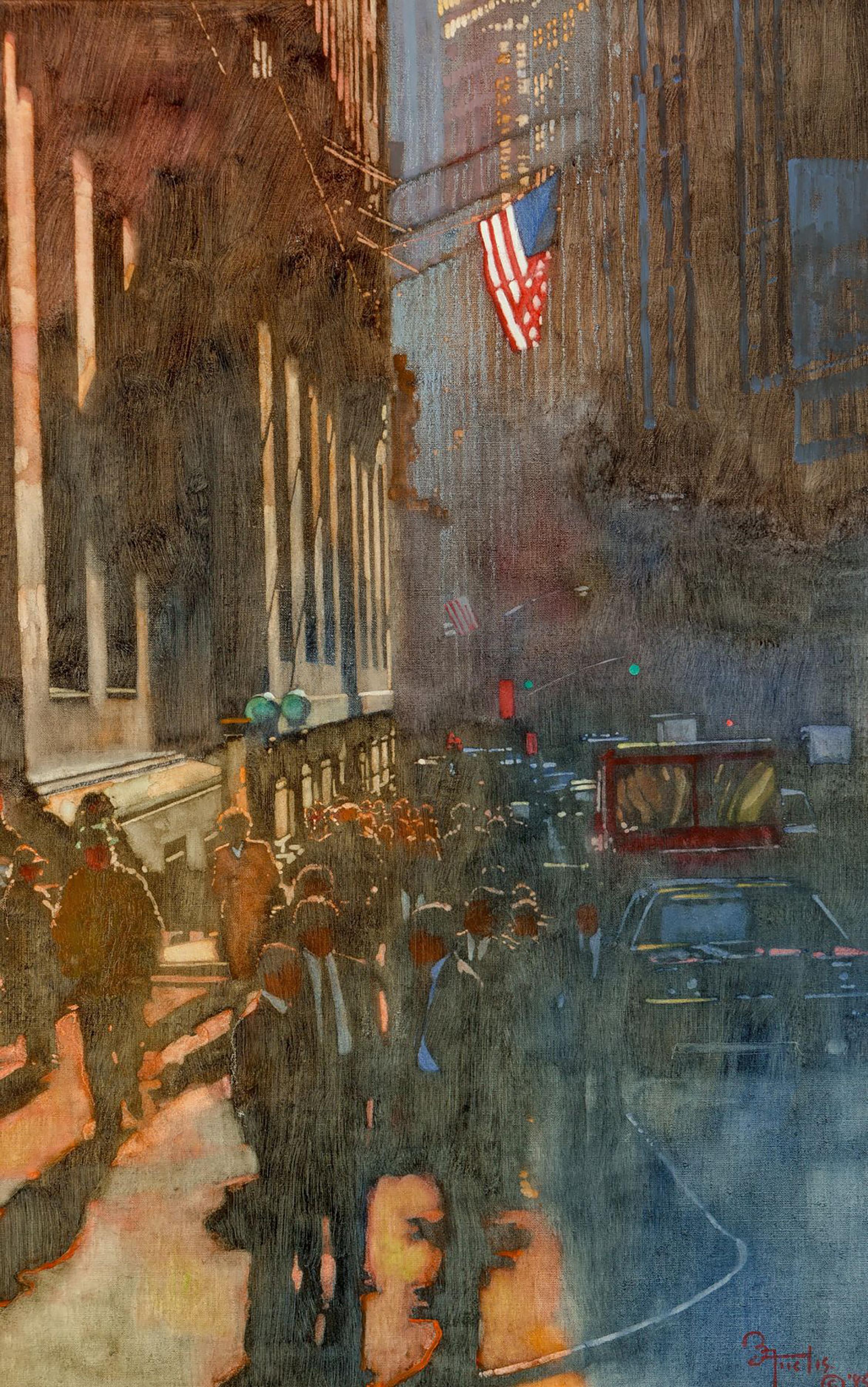 Bernie Fuchs Figurative Painting - Wall Street in Light and Shadow